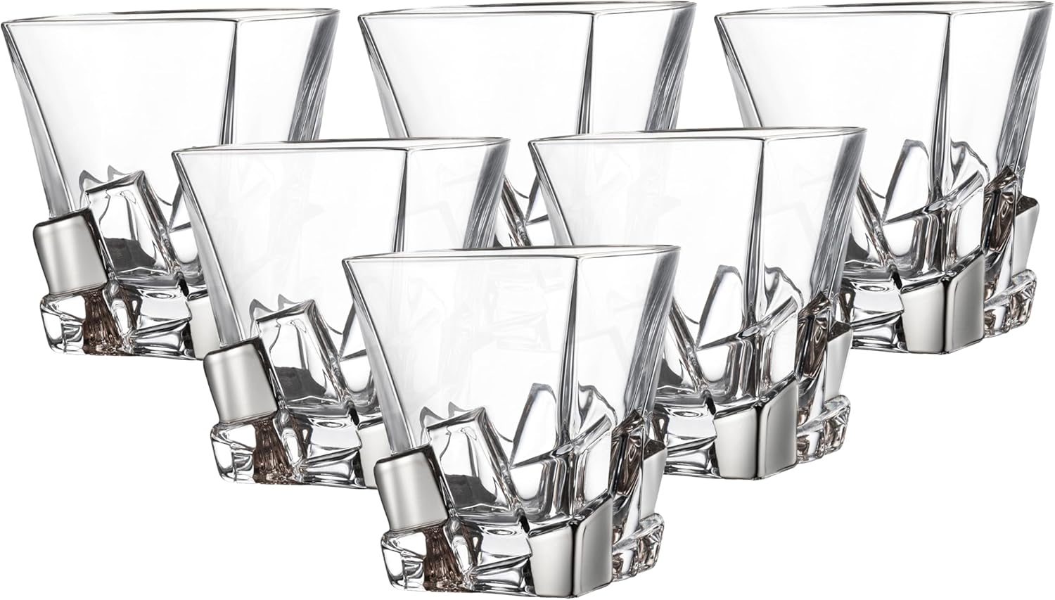 Barski - European Quality Glass - Crystal - Set of 6 - Square Shaped - Double Old Fashioned Tumblers - DOF - 11.7 oz. - with Platinum Ice Cubes Design - Glasses are Made in Europe