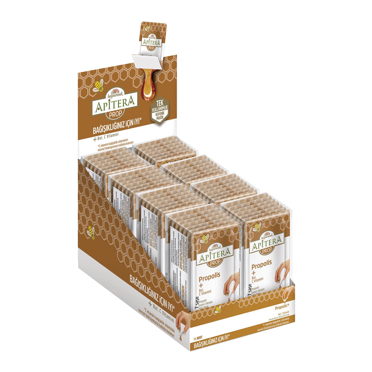 Apitera PROP Doğal Bal, C Vitamini ve 175 mg Propolis İçeren Takviye Edici 56'lıSaşe