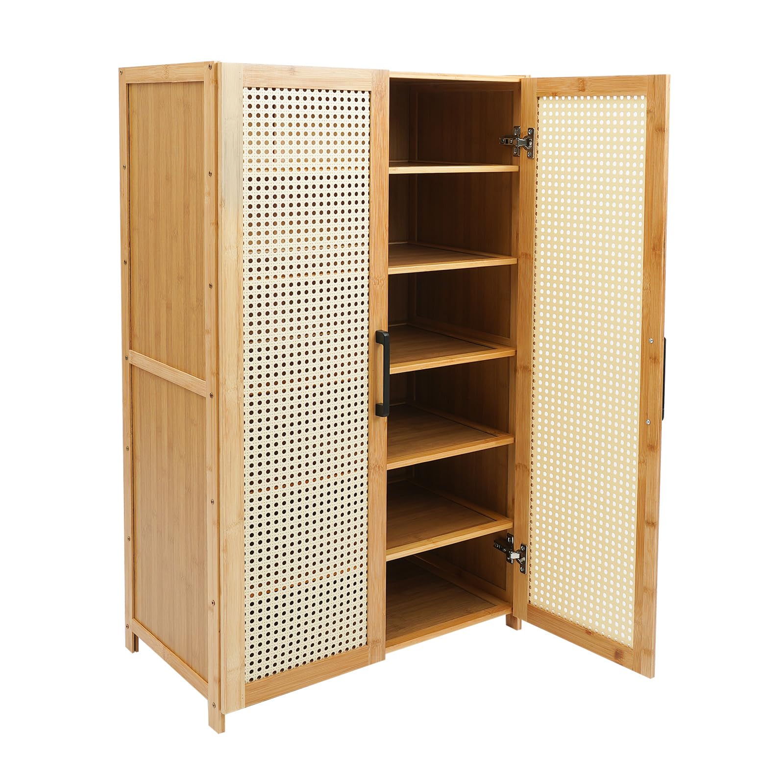 Scarpiera a 6 ripiani in bambù con ante e ventilazione, scarpiera salvaspazio per 18-24 paia di scarpe, moderna organizer per corridoio, camera da letto e guardaroba, 59 x 33 x 100 cm