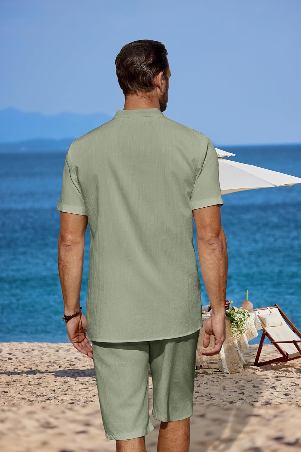 COOFANDY Men's 2 Pieces Linen Set Casual Henley Shirts Short Sleeve Beach Yoga Shorts Summer Pants Outfits - Image 3