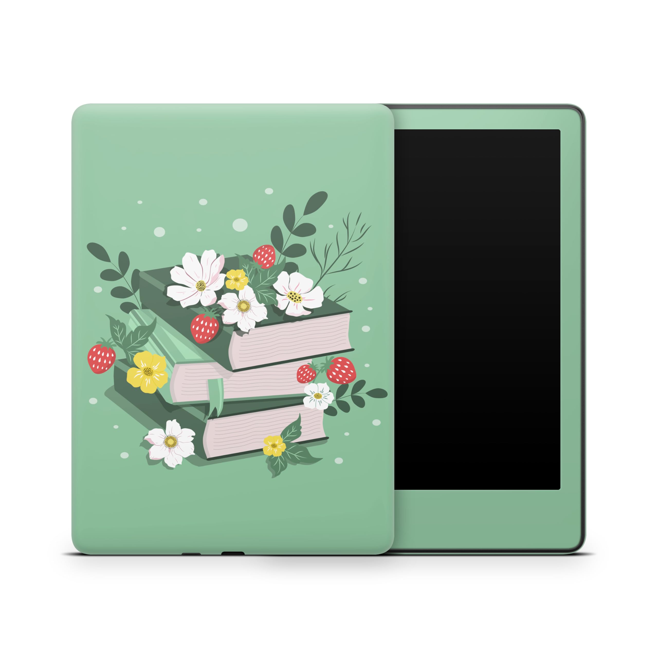 ZOOMHITSKINS Glitter Kindle Skin Compatible with Kindle Paperwhite Gen 12 (2024), Green Cute Flowers Crates, Easy Bubble-Free 3M Vinyl Decal, Made in The USA
