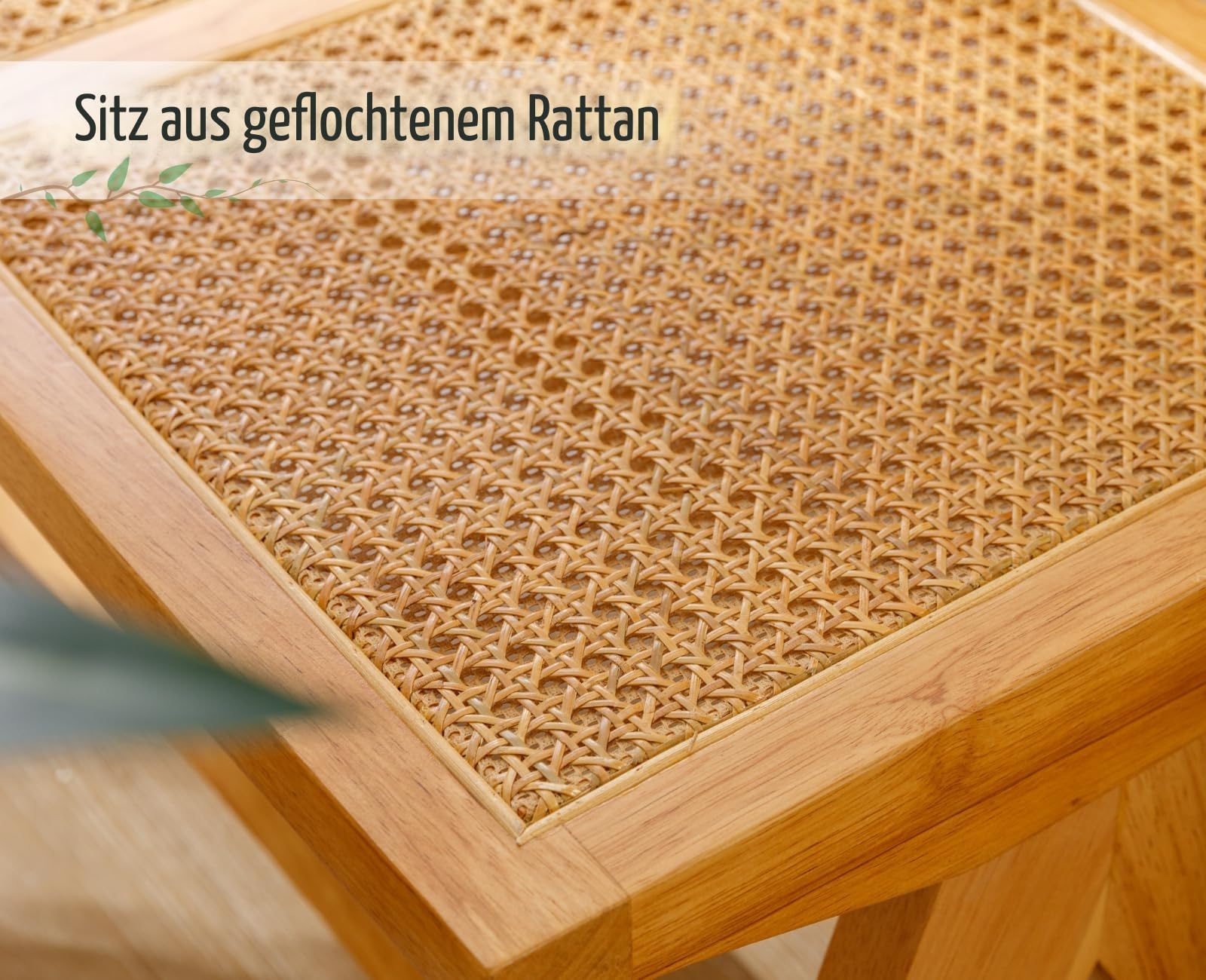 chairus Ottomane Esszimmerbank aus Geflochtenen Rattan mit Massivholzbeinen Küchenbank im Landhaus-Stil Schlafzimmer Eingang Sitzbank (Gelb)