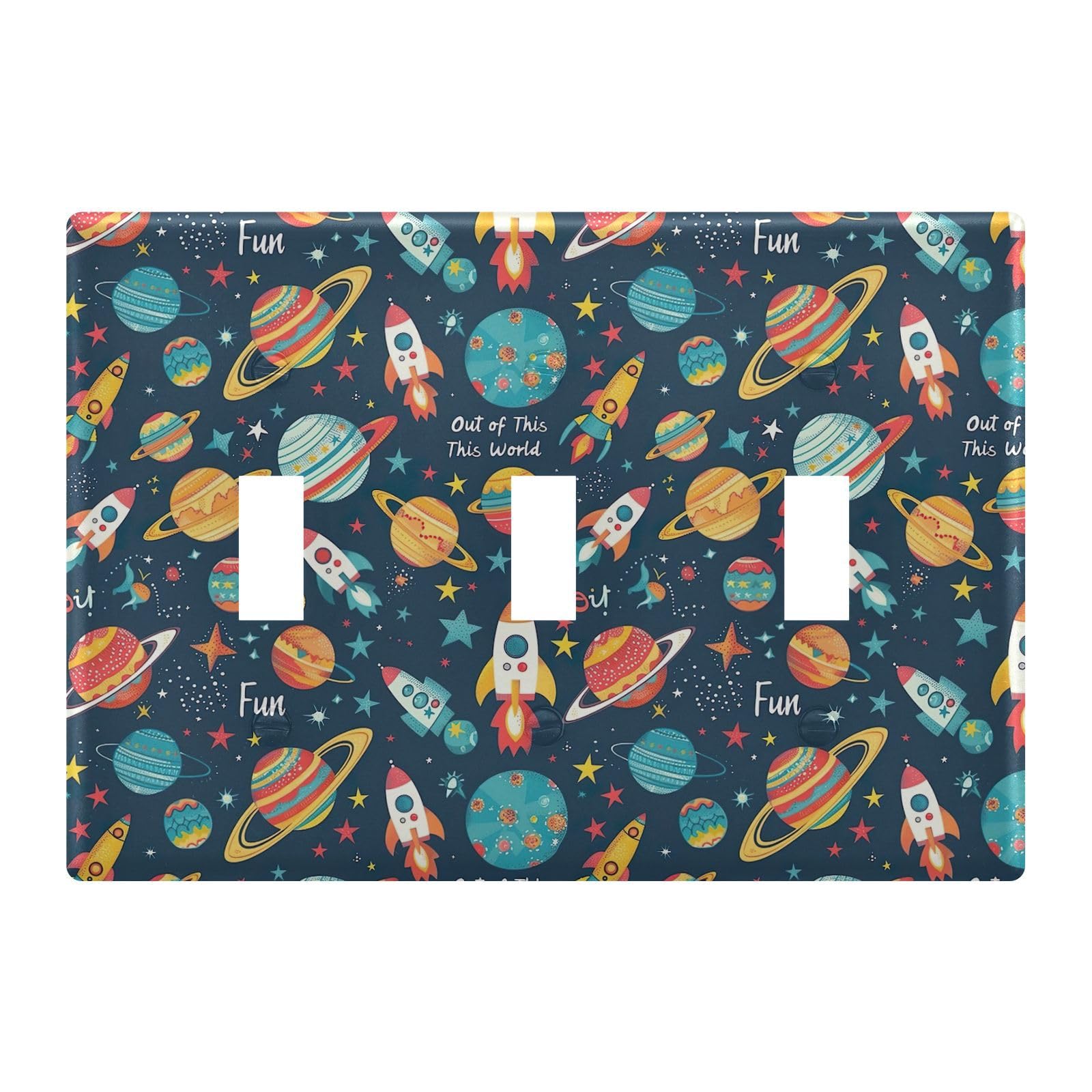 Light Switch Cover Space Rocket Planet Wall Plates for Electrical Outlets 3 Gang 202b5412