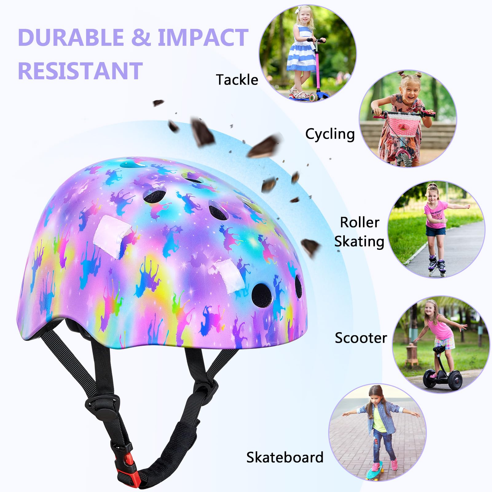 MHJY Casco Bici Bambino Casco Bicicletta Bambina Protezioni Della Testa per Skateboard Skate Moto Monopattino Regolabile per Ragazze e Raga