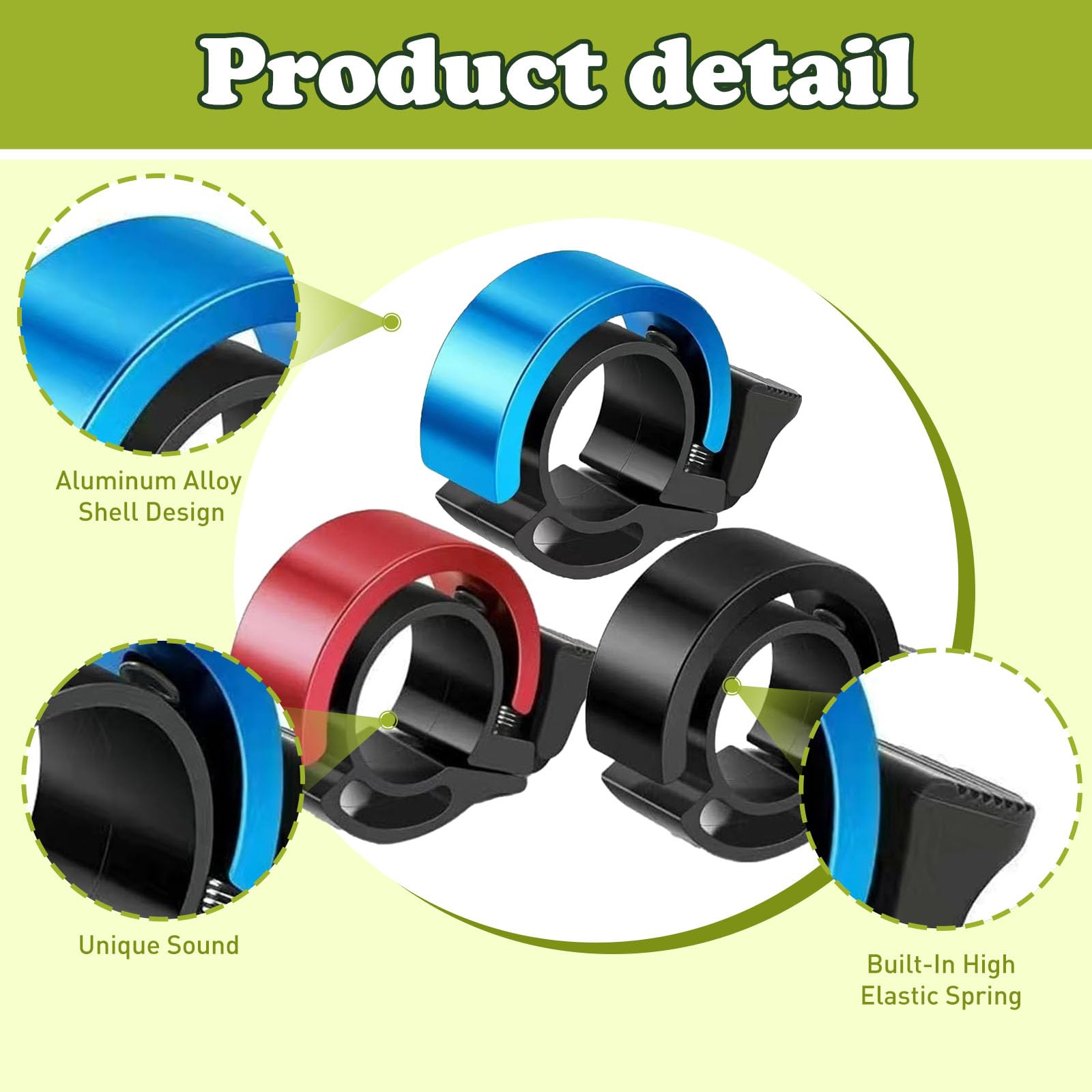 Campanello Bicicletta 3 Pezzi Nero Rosso Blu per Manubrio 22-24mm Bici da Città MTB e-Bike Alluminio Design Compatto Segnale 100dB Facile da Montare