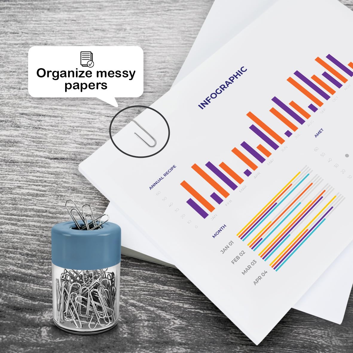 Acrimet Magnetischer Büroklammer-Spender, rundes Design, 100 normale Büroklammer-Kapazität (transparenter Kristallboden/blauer magnetischer Deckel) (2 Stück)
