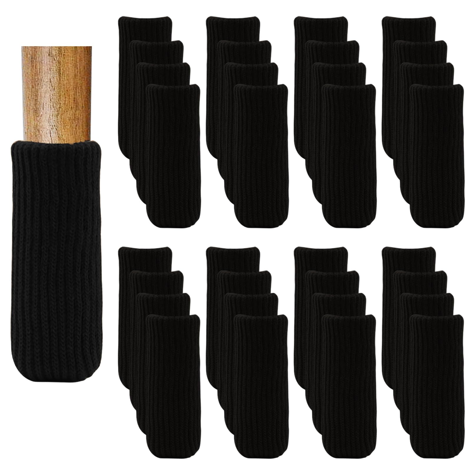32 PCs Furniture Leg Socks - Coffee Knitted Furniture Socks (Black)
