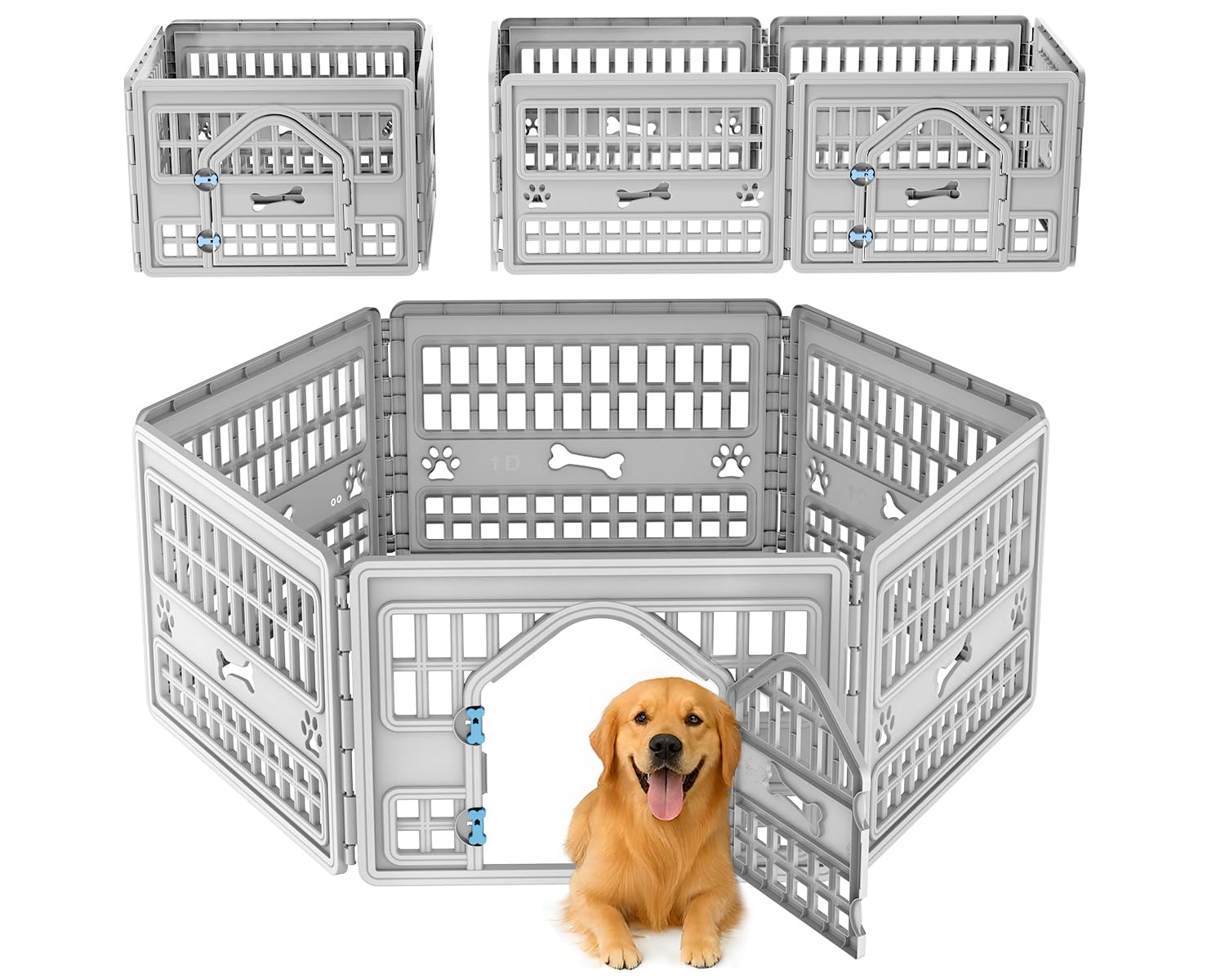 DRATO Dog Pet Playpen Gate for Dogs Cats Safe Secure Indoor Outdoor Pet Fence with Gate Easy to Clean Keep Pets Secure (Gray, 67.24 * 67.24 * 23.7, 6)