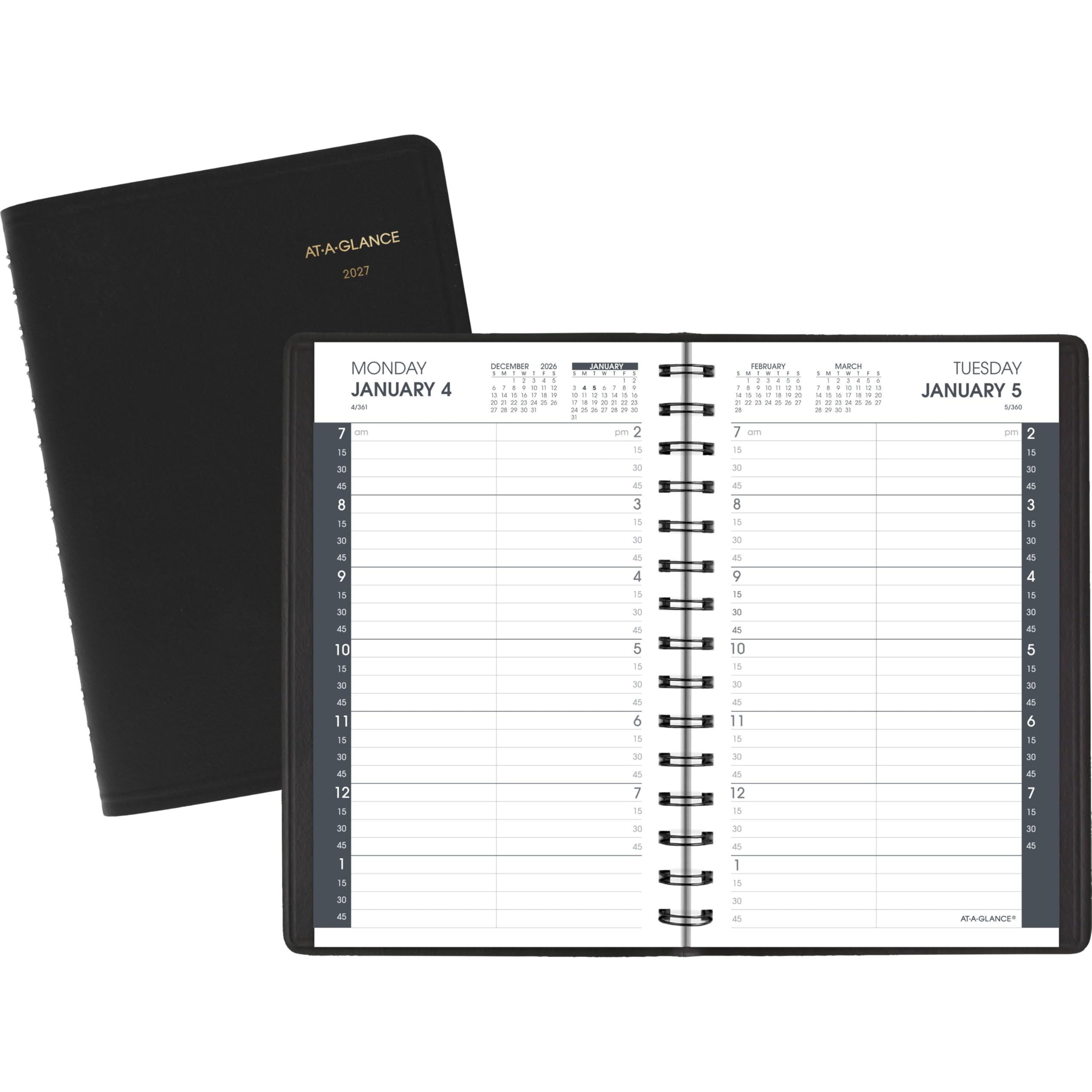 AT-A-GLANCE Terminkalender 2027, Tagesplaner, 12,7 x 20,3 cm, Viertelstunde, Schwarz (708000527)