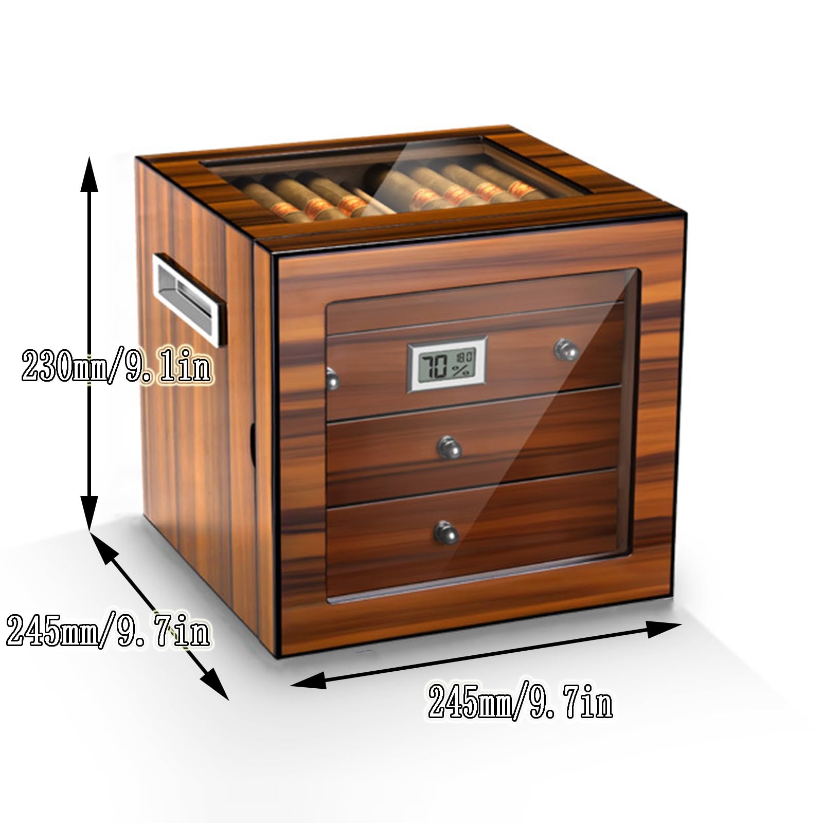 Großer Humidor-Schrank mit Großem Fassungsvermögen, Desktop-Zigarrenkiste mit Aufbewahrungsschublade Digitales Hygrometer、Befeuchter、Trennwand、Glasplatte