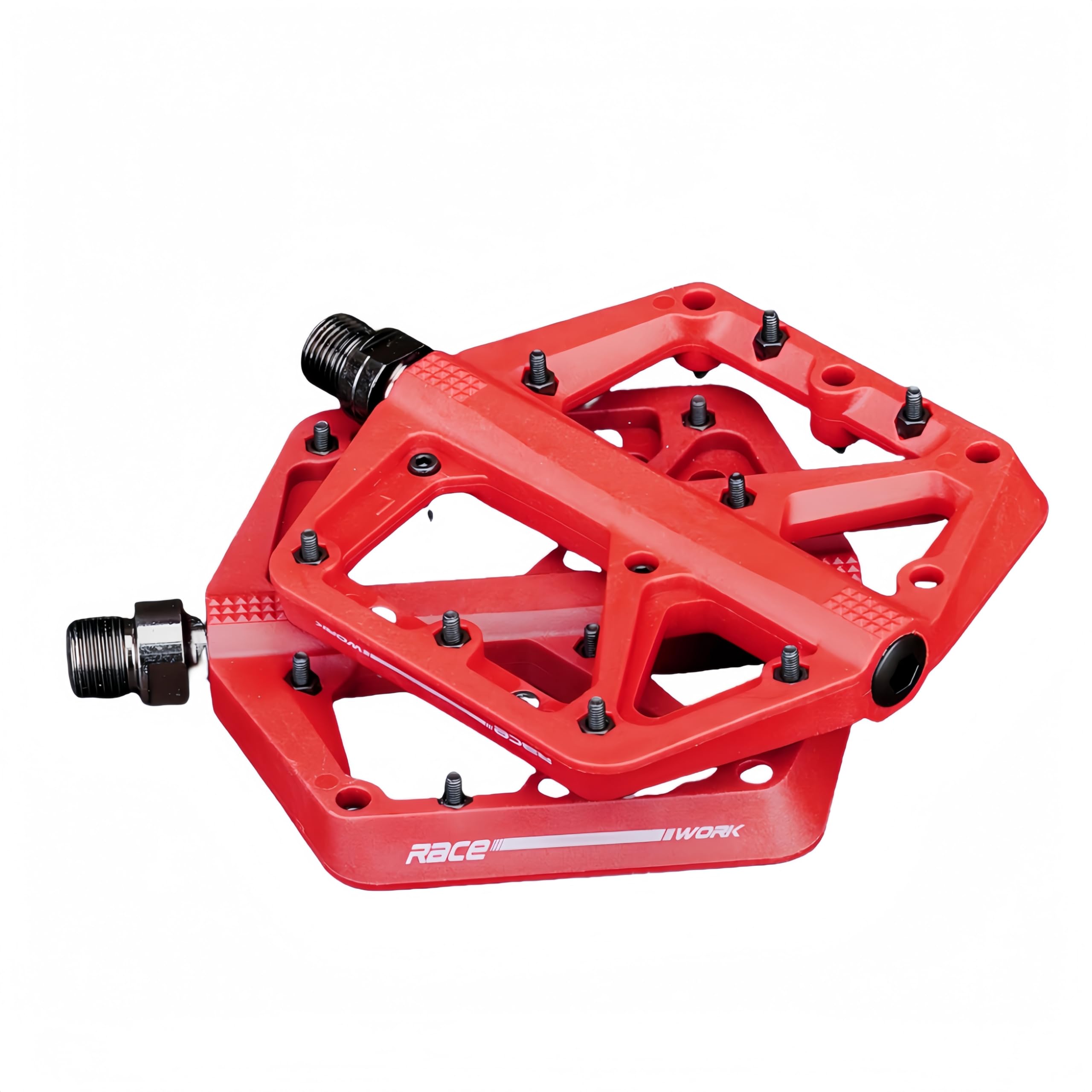 Icreopro FP579 Mountain Bike Flat Pedals – Ultra-Wide, Non-Slip Nylon Composite, 8 Pins per Side, DU Bearing + Chromoly Spindle (364g/Pair) (red)