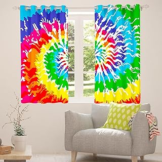 Tie Dye Window Curtains Rainbow Spiral Tie Dye Decor Blackout Curtains A...