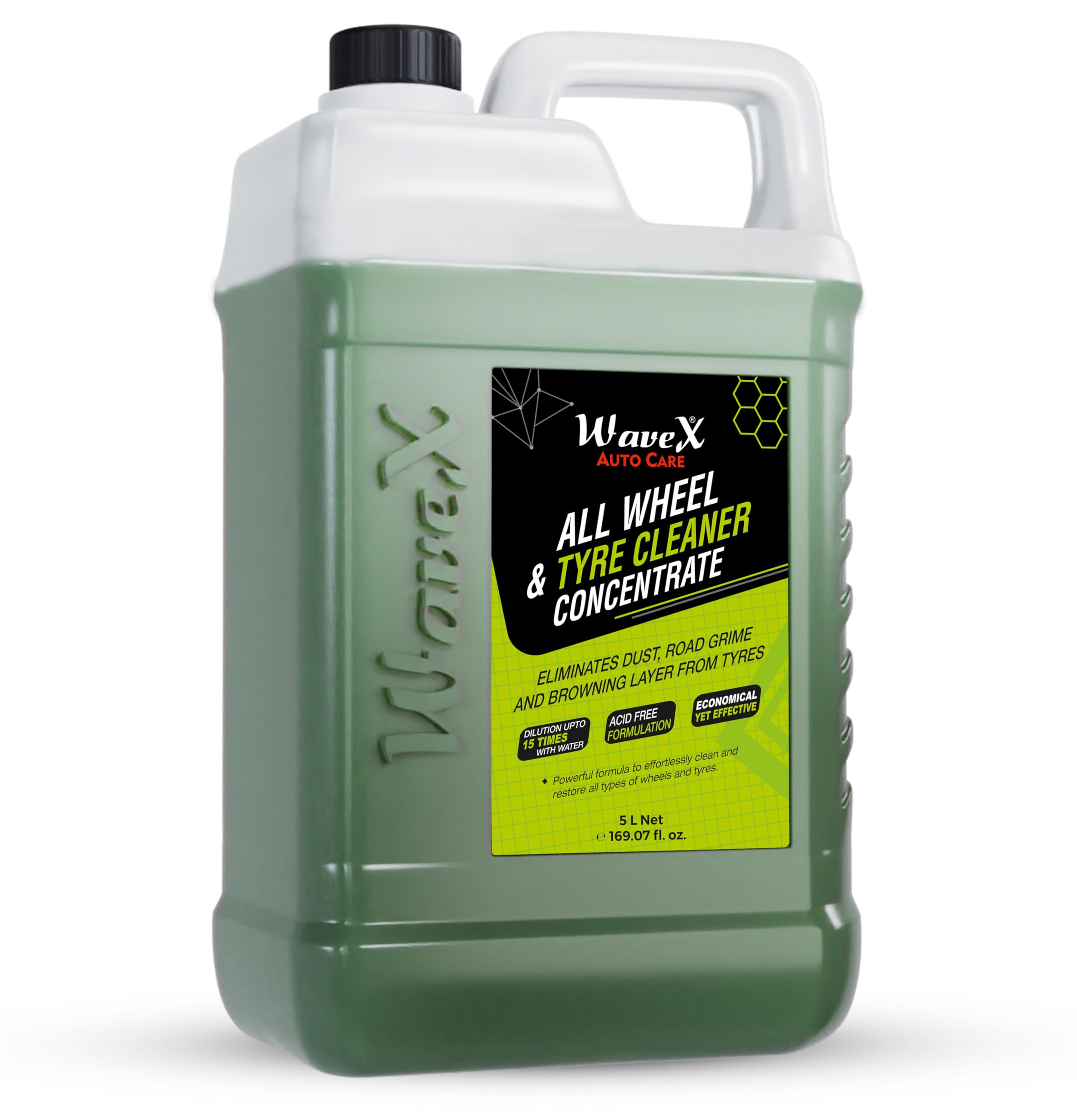 WaveX All Wheel And Tyre Cleaner Concentrate (5L) | Dilutes 15 times with water | Acid Free Formulation - All Wheel Safe - Also Car Alloy Wheel Cleaner