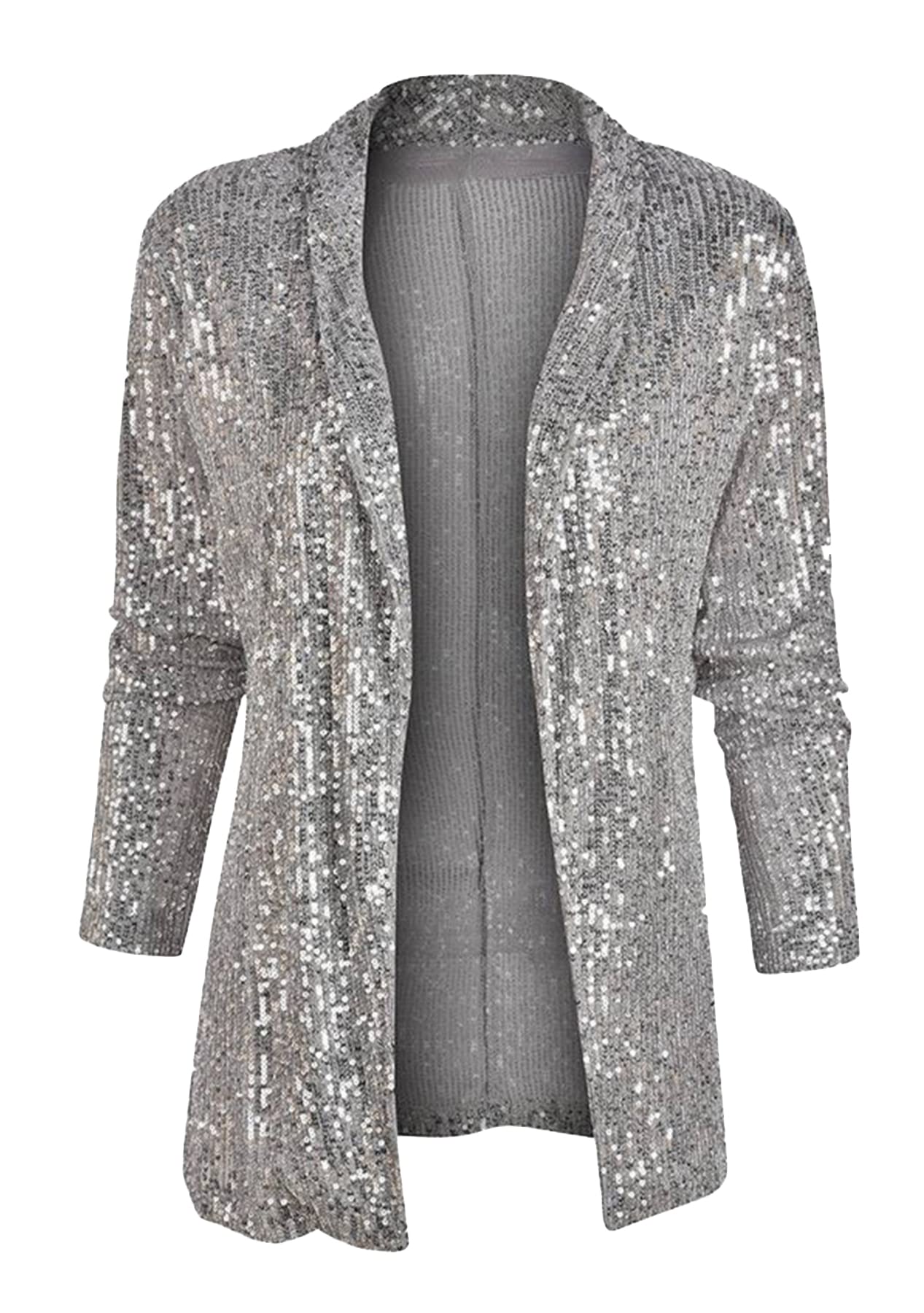 GRASWE Womens Sequin Shiny Blazers Open Front Blazer Long Sleeve Lapel Blazer