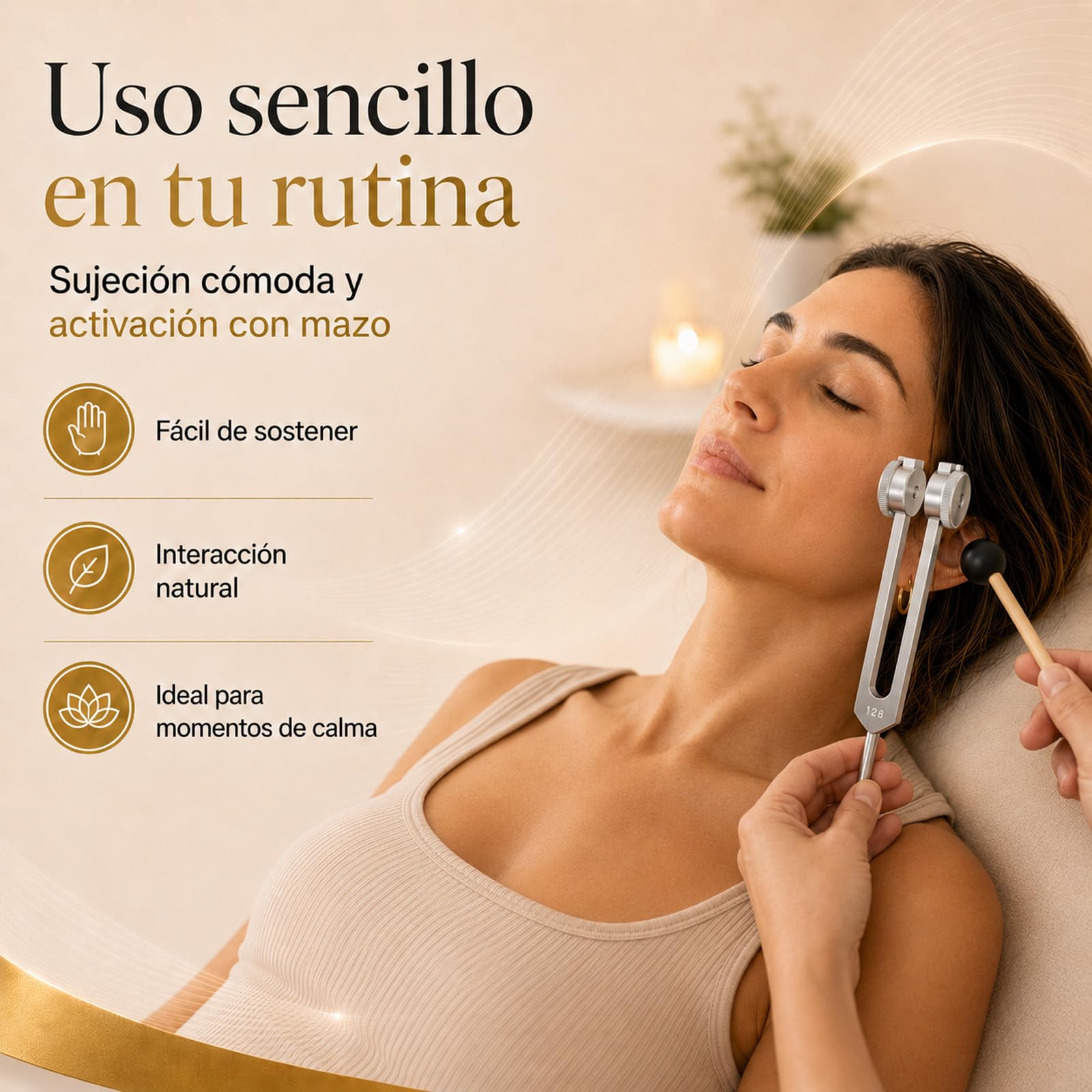 Aureva Lumyra - Instrumento de Sanación 128 Hz, Diapasón Terapéutico con Martillo de Goma, Herramienta de Ajuste, Bolsa y Paño, para Meditación, Yoga y Terapia de Sonido