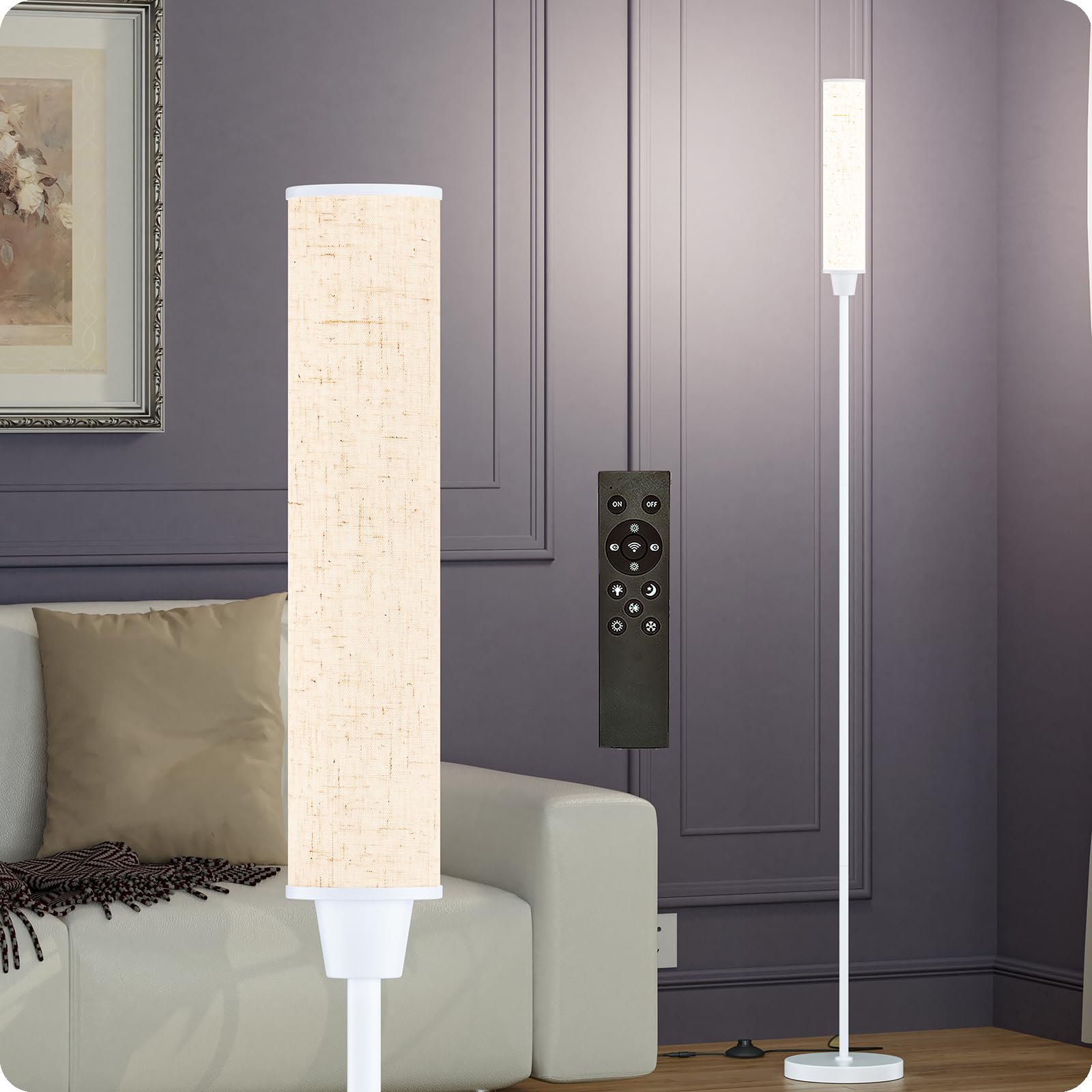 pekipe Dimmable Floor lamp with Remote,Floor Lamp for Bedroom Living Room Office,Adjustable Brightness (10%-100%) and Color Temperature (3000k-6000k),LED Corner Lamp with Foot Switch (White+Linen)