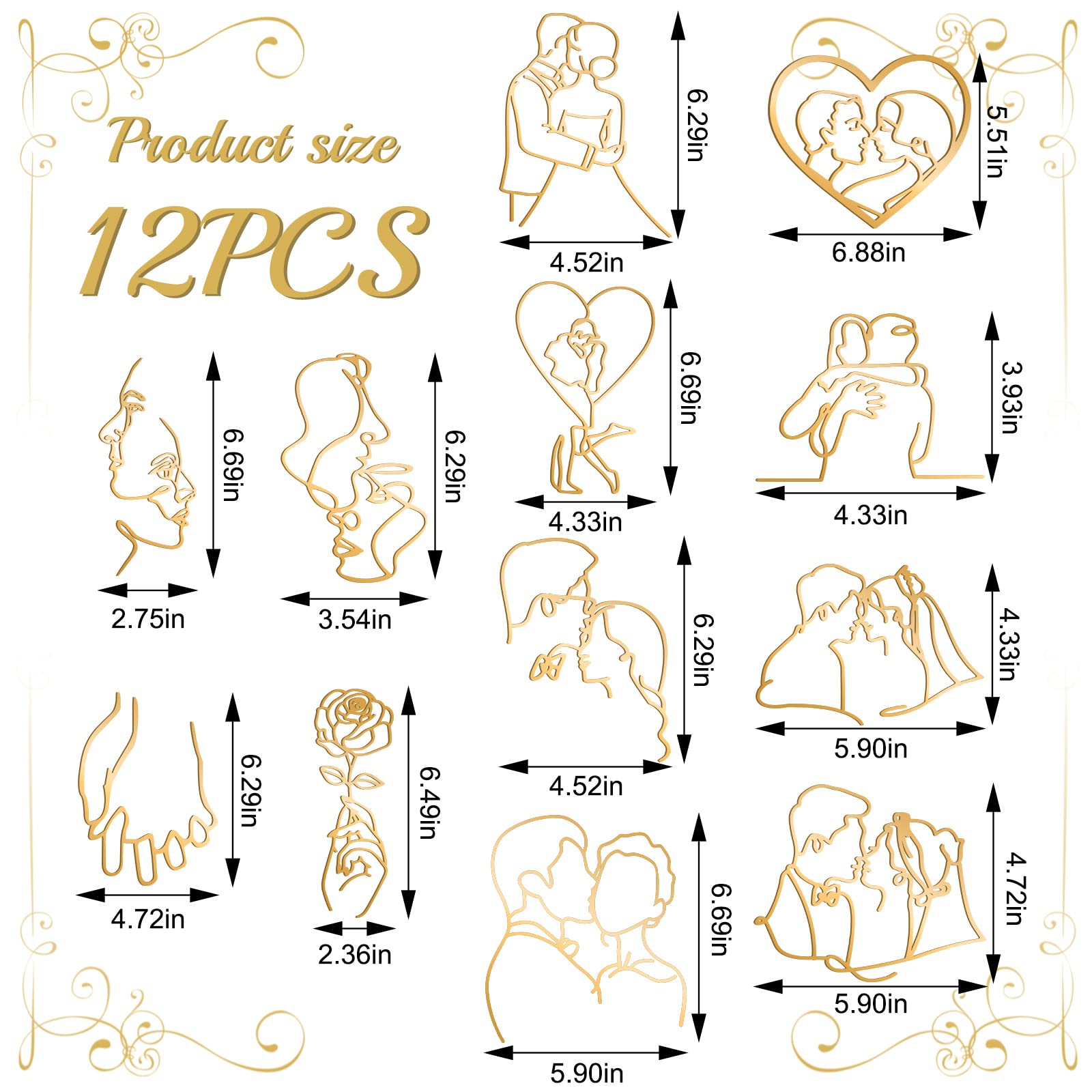 BINBE 12pcs Gold Cake Topper Art Couple Face Cake Topper Minimalistische Acryl Boho Cake Toppers für Hochzeit Valentinstag Jahrestag
