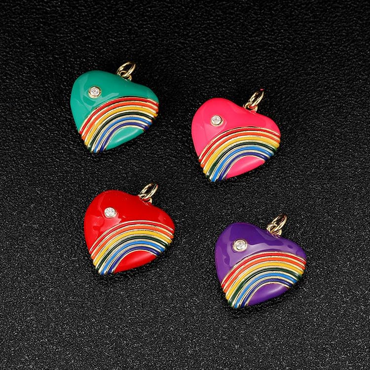 18 x 22 mm, 10 szt. tęczowe serce emaliowane koraliki emaliowane zawieszki różne pozłacane emaliowane zawieszki do produkcji biżuterii, złoty motyw