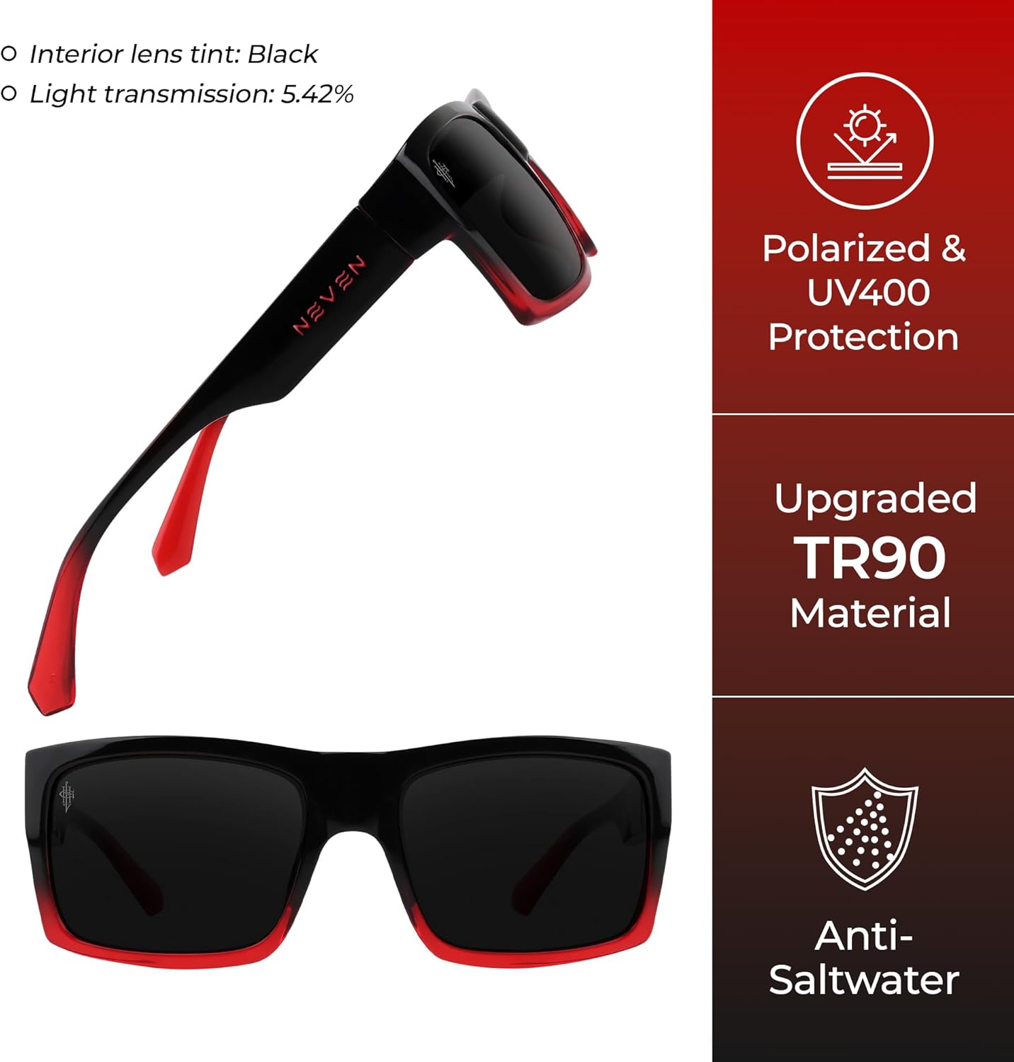 NEVEN Blacklist Men’s Polarized Sunglasses - Thrash Approved Rectangle Glasses - Retro Sunglasses for Metal Artists, Skaters - Image 4