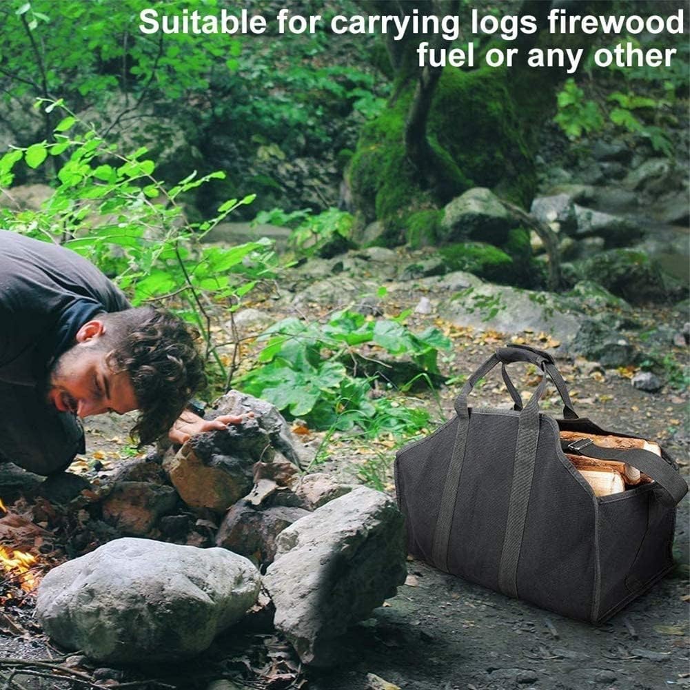 Canvas Firewood Carrier Log Tote Bag, Indoor Fireplace Log Carrier Holders, Fire Wood Carrying Bag for Outdoor, Camping, QIYUDS11