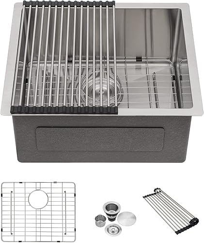 Lofeyo - Fregadero de barra empotrado de 21 pulgadas, fregadero de cocina de acero inoxidable de calibre 16, esquina redonda, cuenco individual