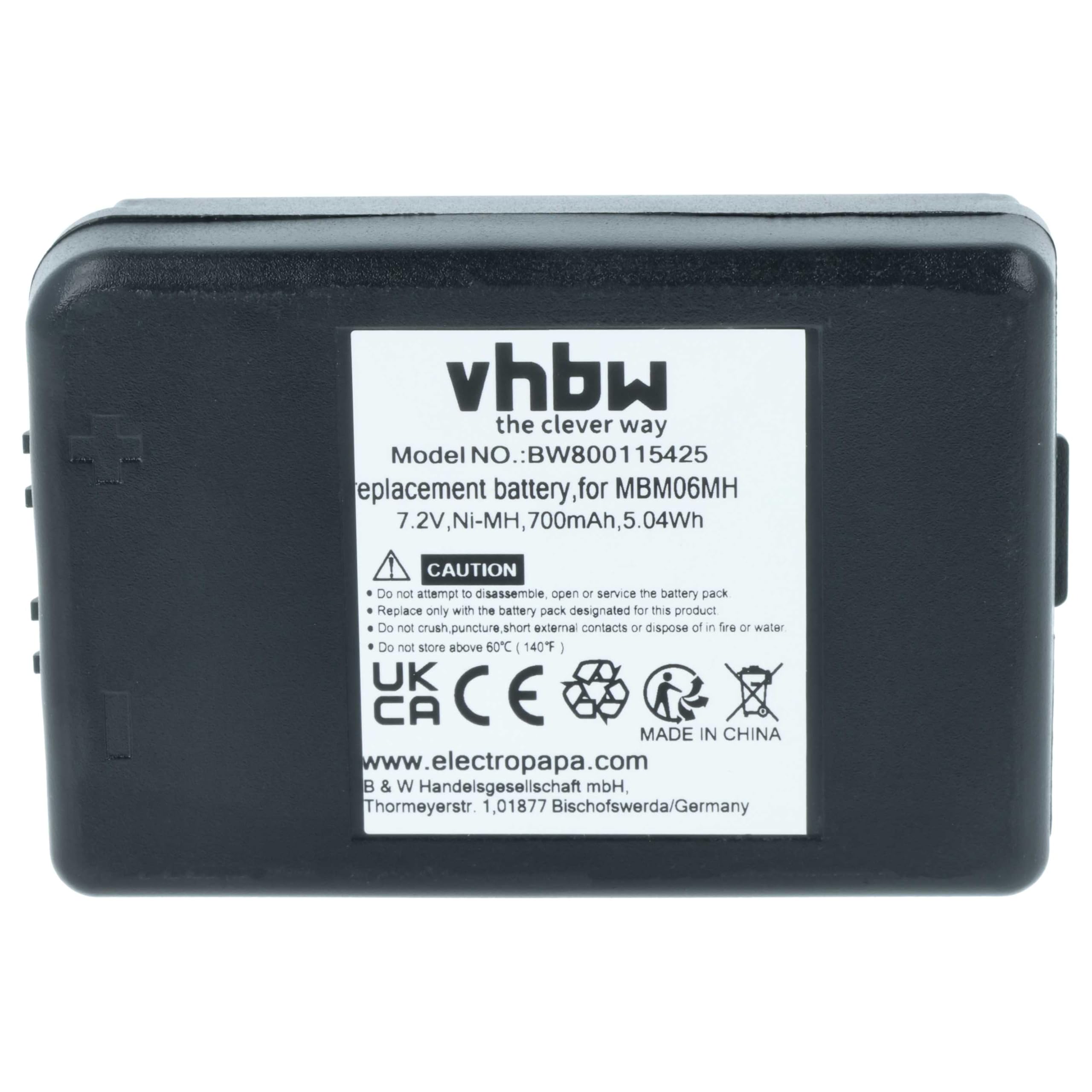 Autec MBM06MH 700mAh 7,2V NiMH batteria sostituisce radiocomando industriale vhbw