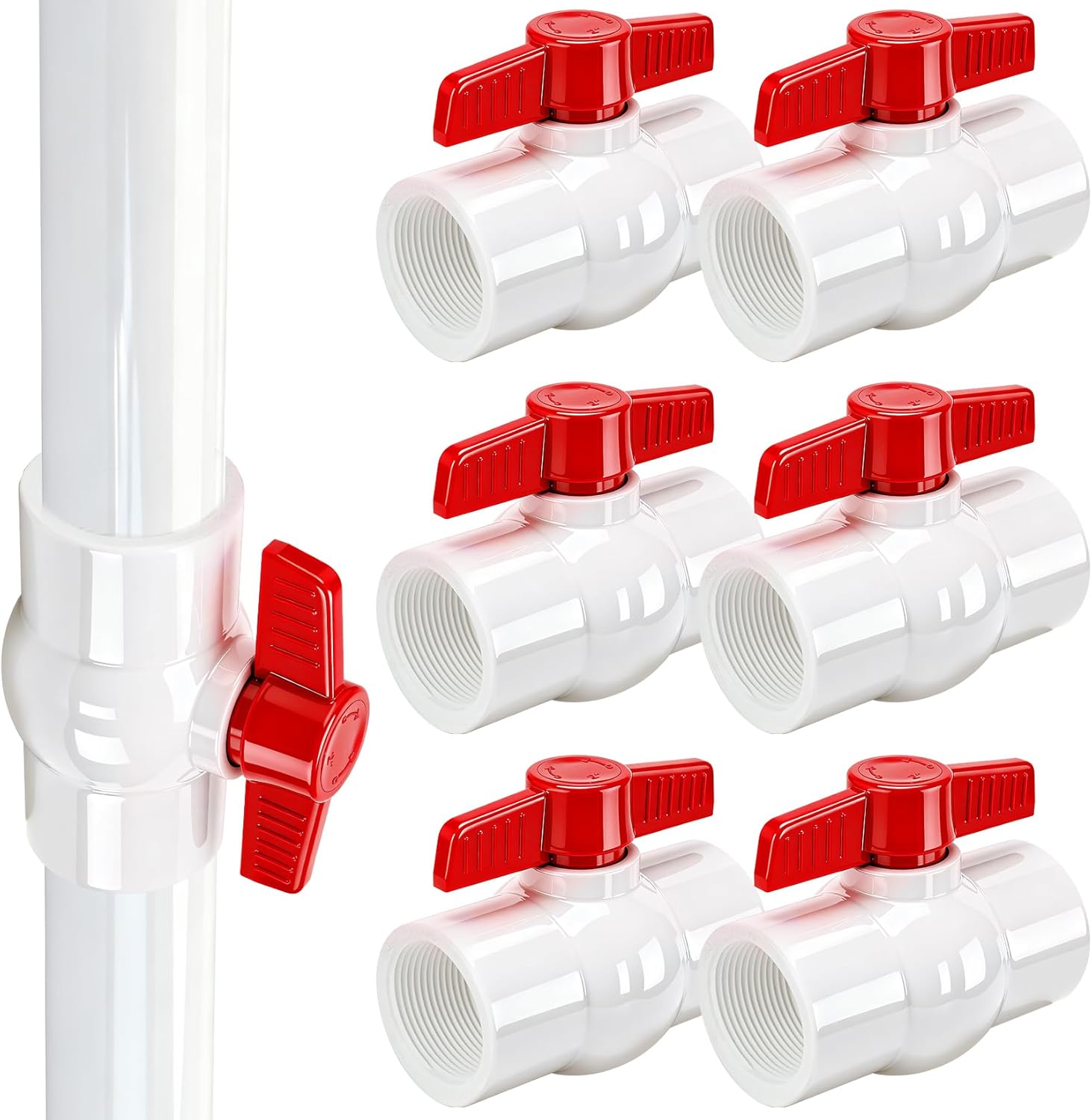 YADIAN 6 Pack PVC Ball Valves 2'' Threaded (NPT), T-handle SCH40 Water Pipe Shut-Off Valve 2inch Plastic Control Valve for Water Project, Swiming Pool, Sewage Pump, Irrigation System, Thread