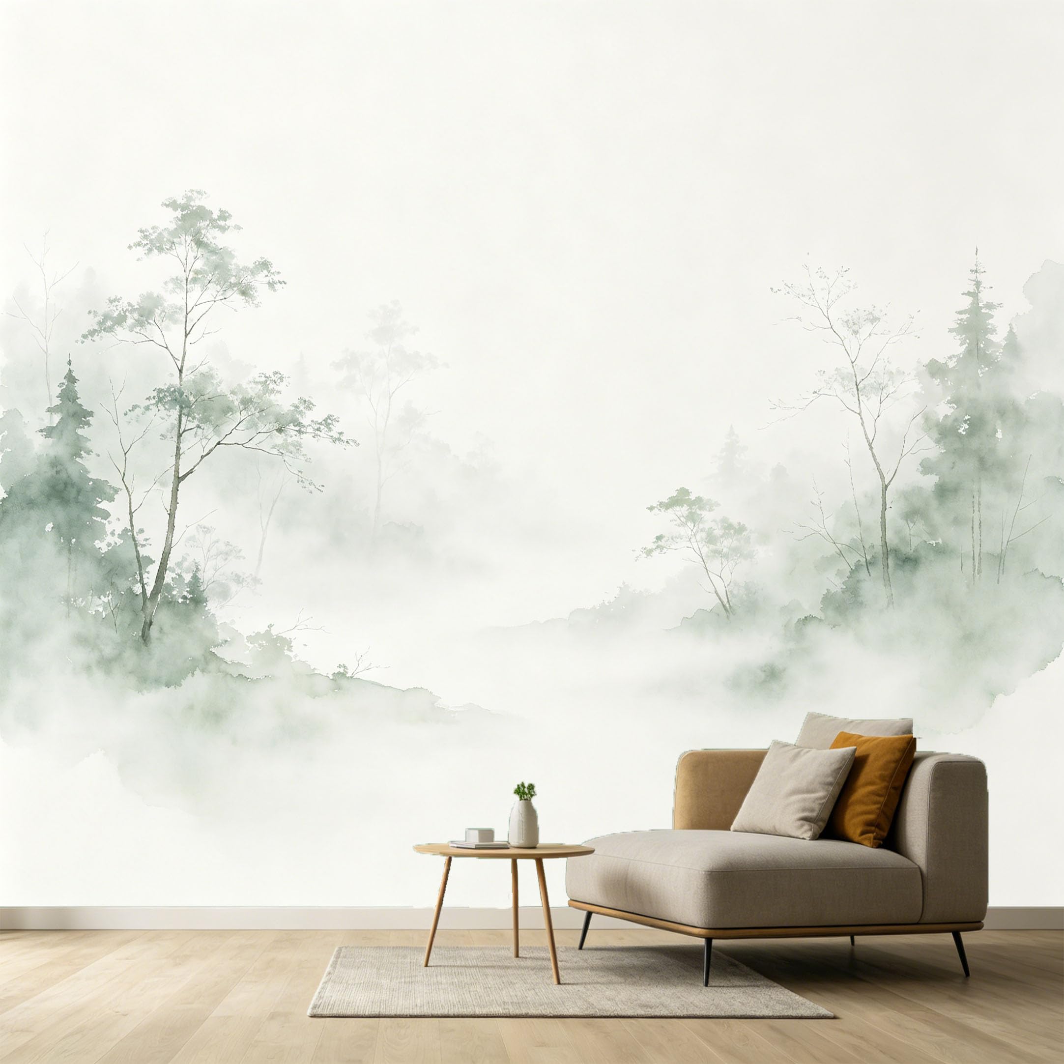 Custom Size Wall Murals Misty Forest Botanical Watercolor Pine Trees SelfAdhesive Wall Fabric Removable Large Wallpaper for Photo Living Room Decor Background Interior