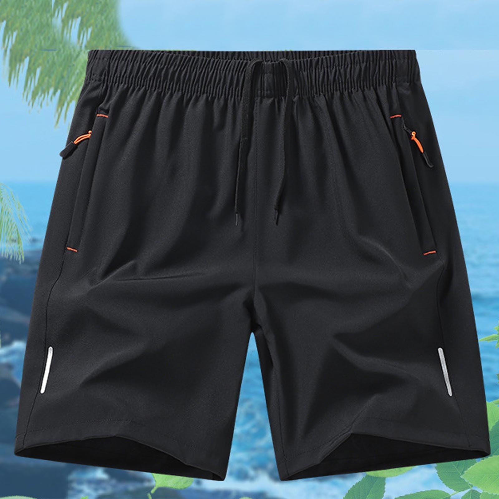 Gym Shorts for Men Quick Dry Athletic Workout Hiking Shorts Casual Elastic Waist Beach Short Pants with Zipper Pockets — view 3