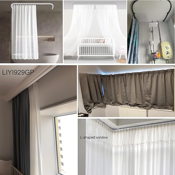 LIYI929GP 3m 4m 5m 6m Curtain Track Glider Rail For Straight And Bay Windows, With Universals Bearing Wheel Silent Pulley, Single/double Straight/curved Track, For Bed RV Track System Room Divider