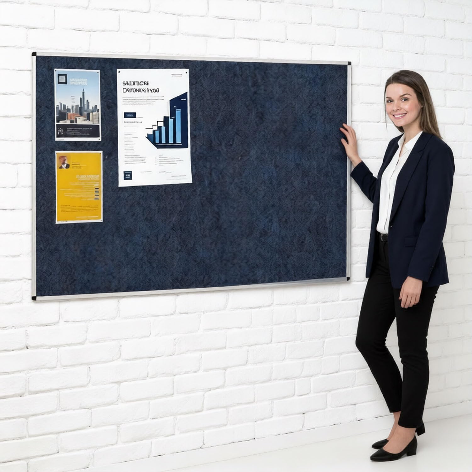 Metroplan Fire-Retardant Aluminium Frame Noticeboard, 120 x 180 cm, Ink Blue Pinboard, Wall-Mounted, 12 Colour Pinboard Options - Ideal for Office, Classroom, Notice Displays