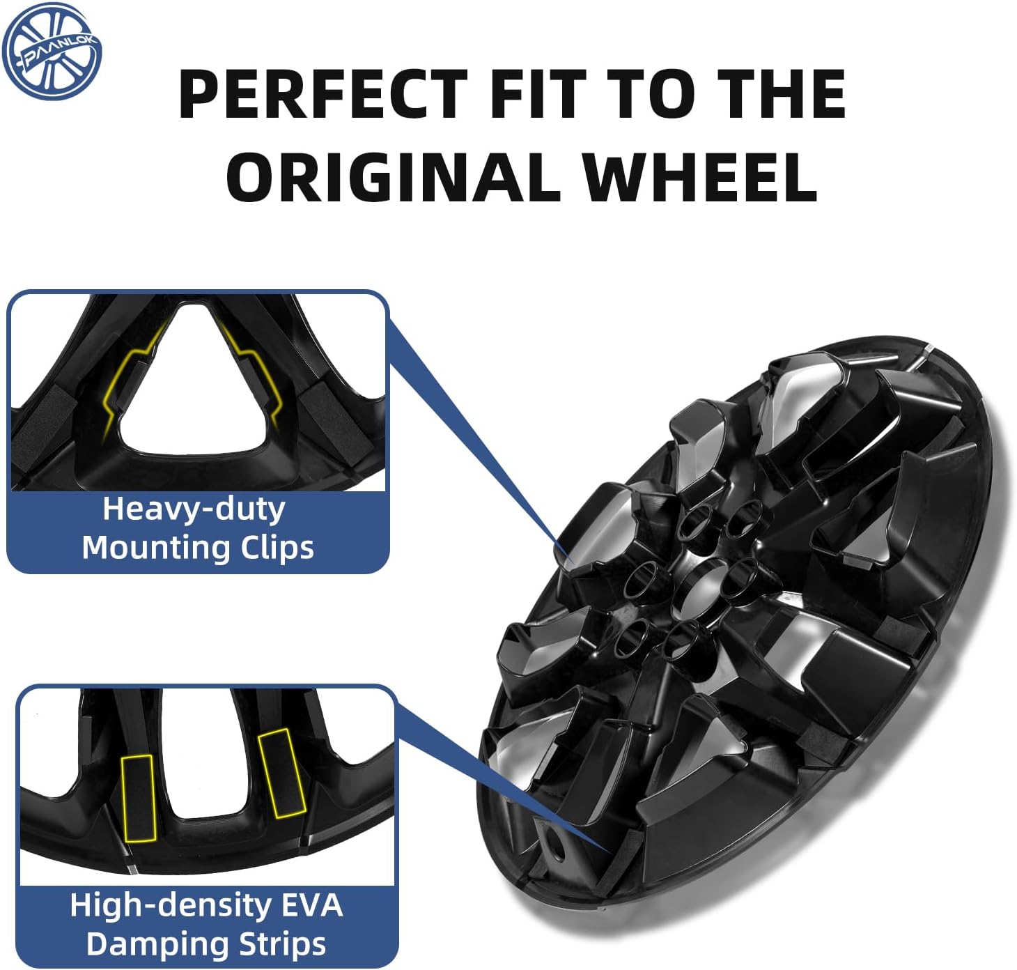 18 Inch Protective Wheel Skins for 2018-2024 Chevrolet Traverse, Fits OEM Alloy Wheels #85521801 / #23165675 / #84651153, Gloss Black Snap-On Wheel Covers 4-Pack