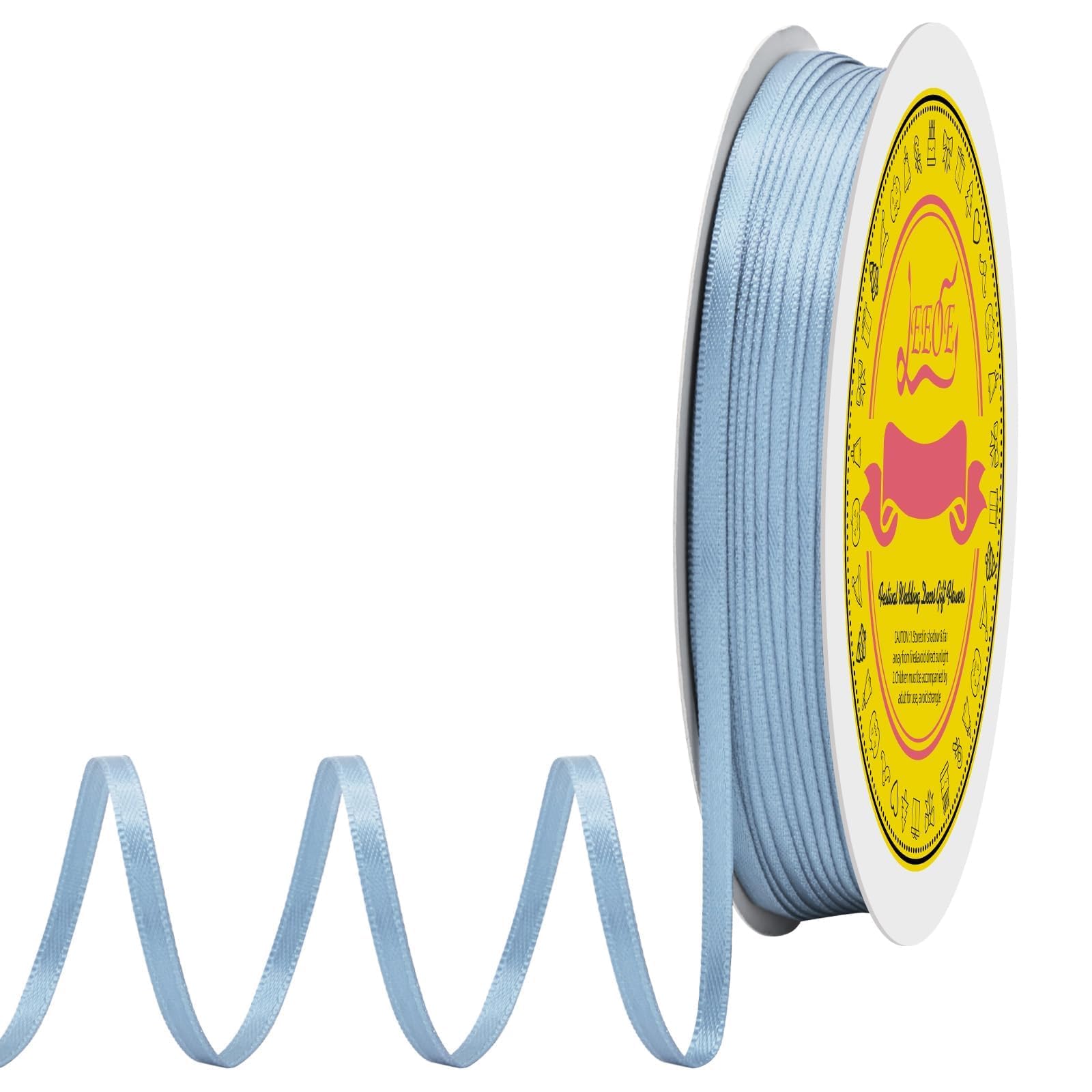 Double Face Dusty Blue Satin Thin Ribbon 1/8 inch X 100 Yards Polyester Dusty Blue Ribbon for Gift Wrapping Very Suitable for Weddings Party Hair Bow Invitation Decorations and More