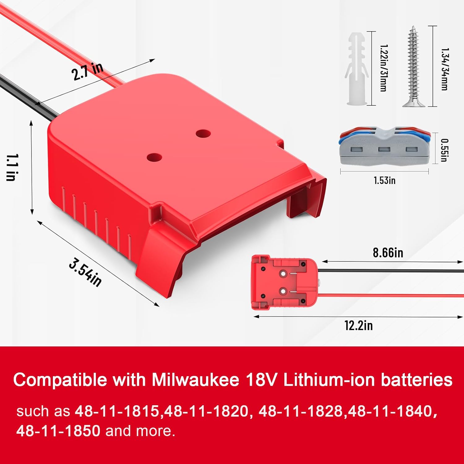 Azocek 2 Packs Power Wheel Adapter Compatible with Milwaukee 18V Battery - Overdischarge & Overcurrent Protection, Upgraded Power Wheel Battery Converter with Switch for DIY RC Cars