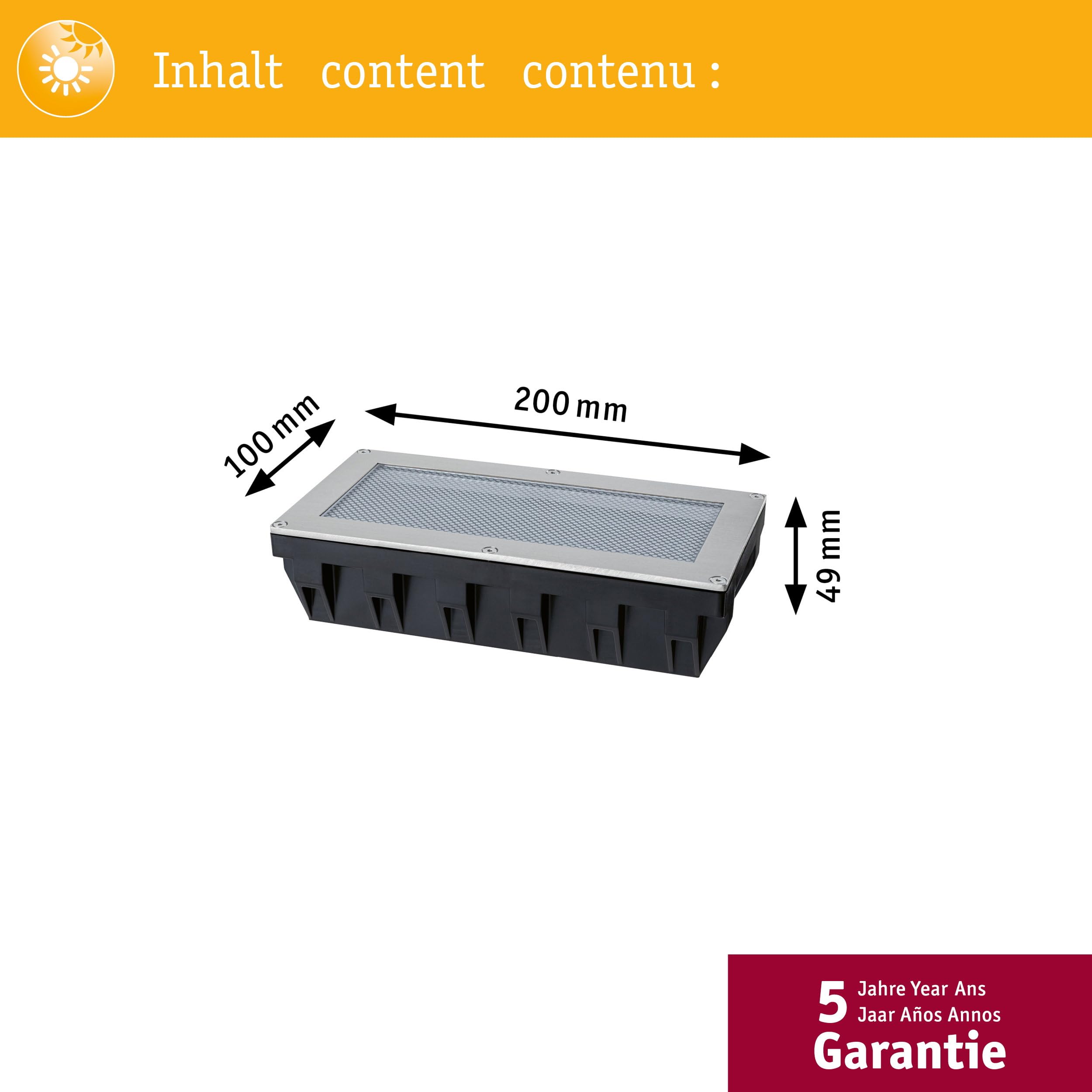 Paulmann Solar LED Bodeneinbauleuchte Sorea Dämmerungssensor IP67 eckig 200x100 mm 2200K 0,3W 14lm 3,7V Eisen gebürstet ABS, Polycarbonat, Edelstahl 95745