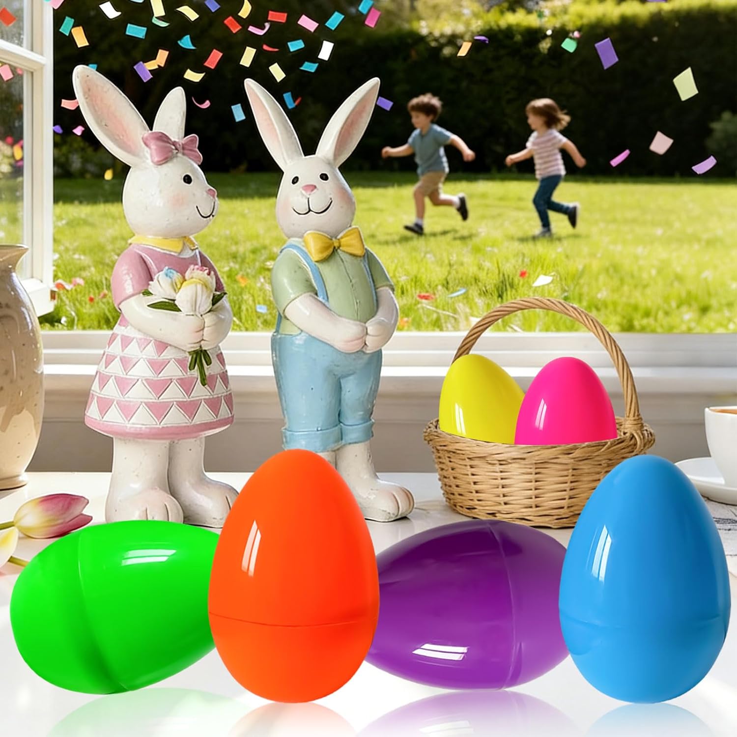 36 Pieces 6 Inch Giant Easter Eggs Plastic Colorful Large Easter Eggs for Easter Gift Basket Fillers Refillable Big Easter Eggs for Easter Hunting Game Party Decor