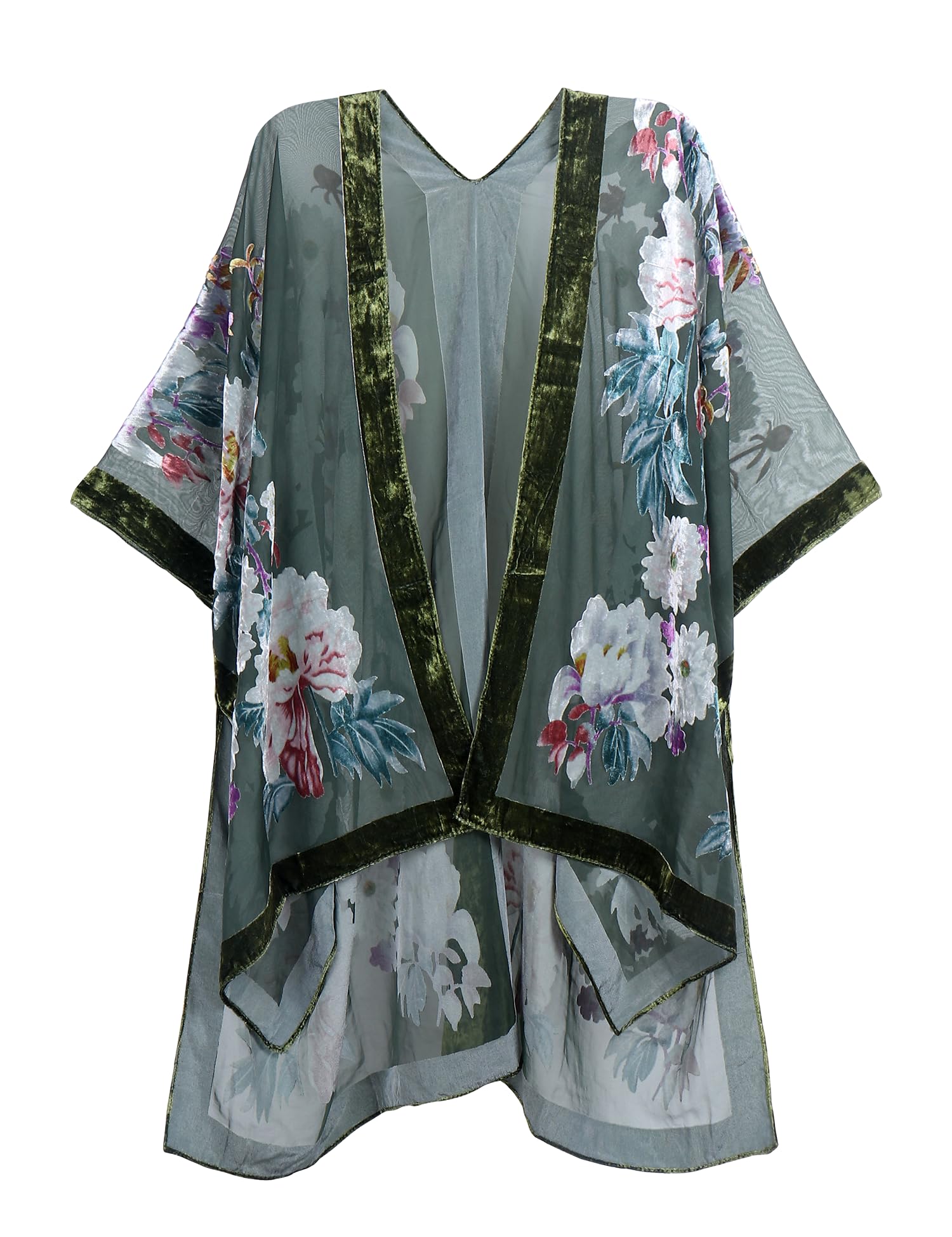 MJ SERECA Damen Burnout-Velours-Kimono, langer Cardigan, Überwurf, lässiges Outfit, One Size-Large Plus Tall