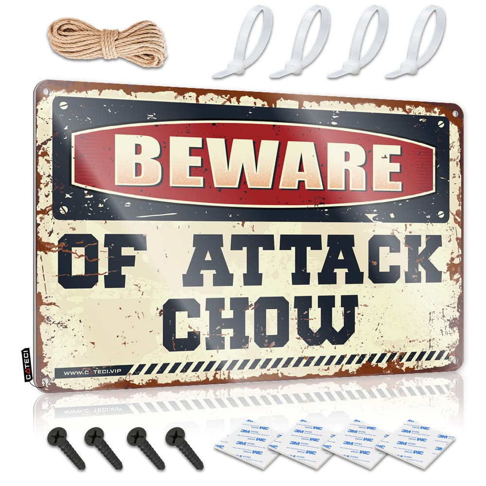 Ibwnbbusn Men's One Color Room Signs For Bedroom Beware Of Attack Chow Tin Sign Funny Signs For Office Funny Warning Signs