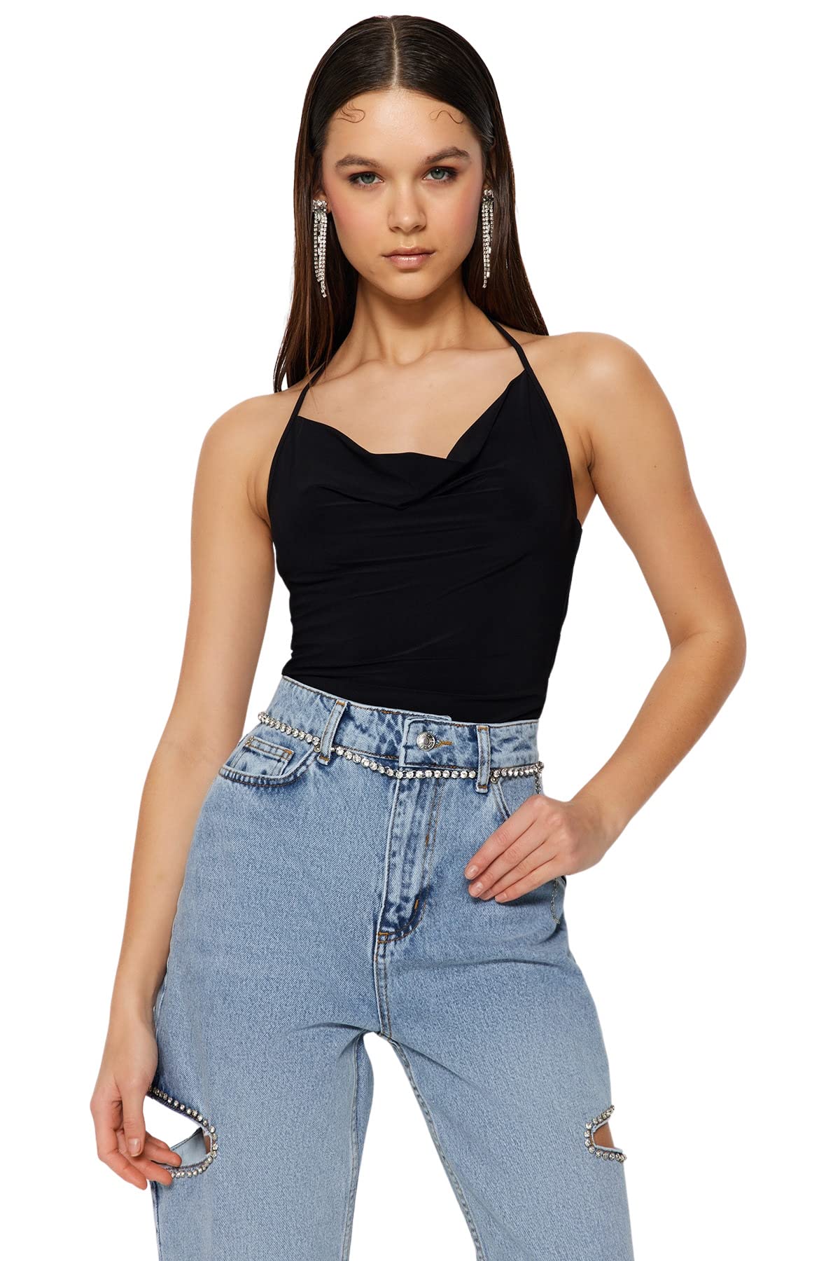 Wovcor Black V-Neck Knitted Bodysuit - 10
