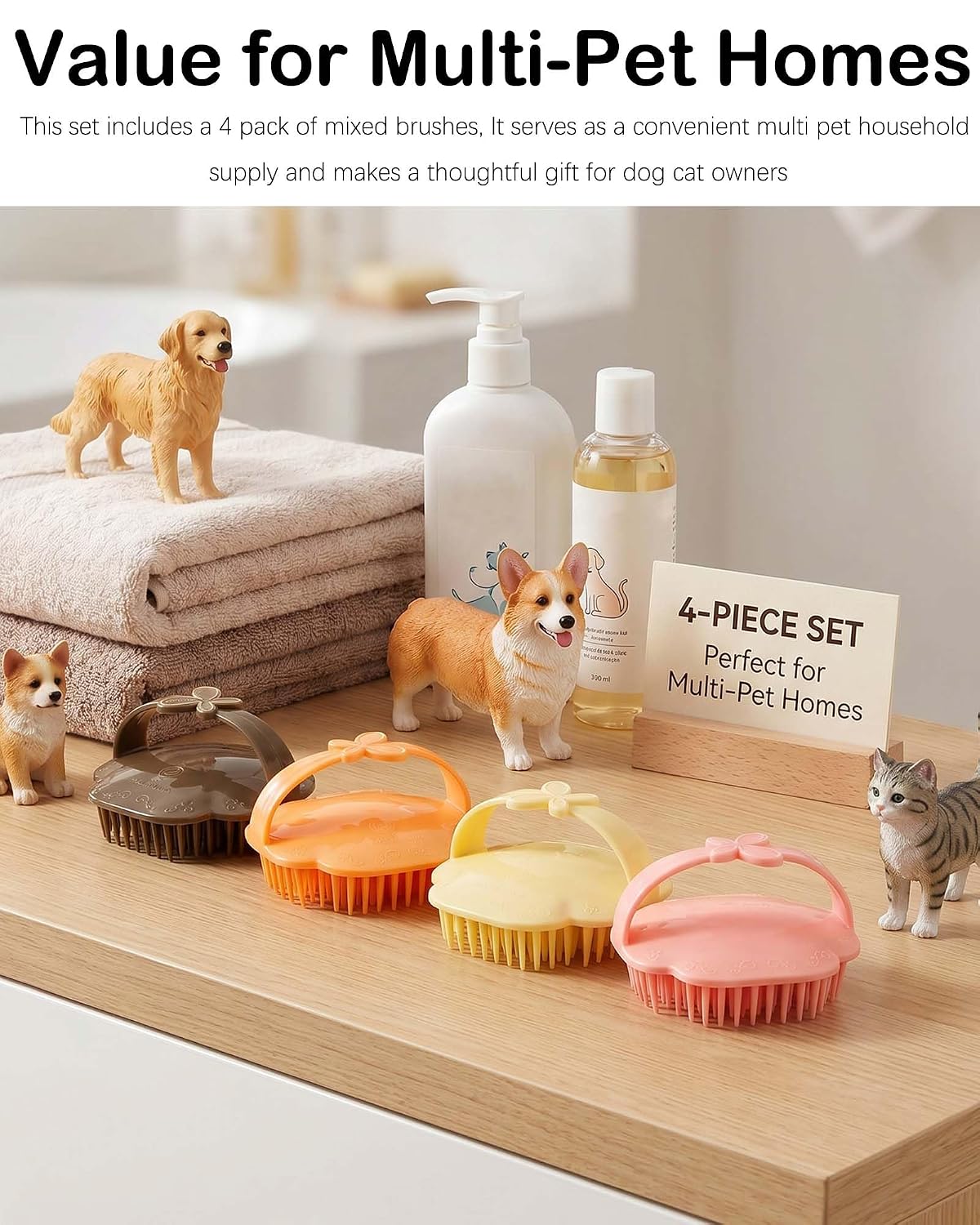 4 Pack Pet Bath Massage Brush,Dual Wet Dry Grooming Brush for Dogs and Cats image 2