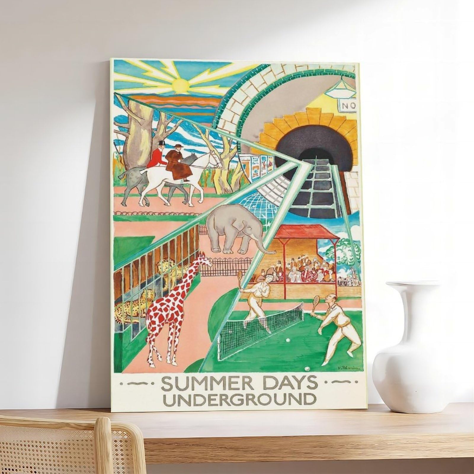 QOTOPGPG Poster su tela con stampa di Londra Underground Summer Days Travel Decor per camera da letto, ufficio, camera da letto, regalo, 60 x 90 cm
