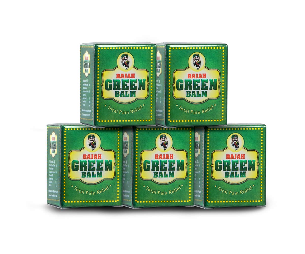 Rajah Group Kajah Green Balm 10gm (Pack of 5) - Ayurvedic Pain Relief Balm for Headache, Cold and Sprains