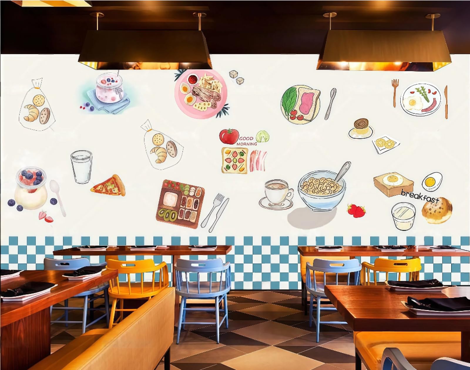 Papel Tapiz Pintado A Mano A Cuadros Verdes, Pequeña Panadería Fresca, Desayuno, Cafetería Gourmet, Mural De Fondo, Papel Tapiz De Restaurante Occidental,3D,400x280cm