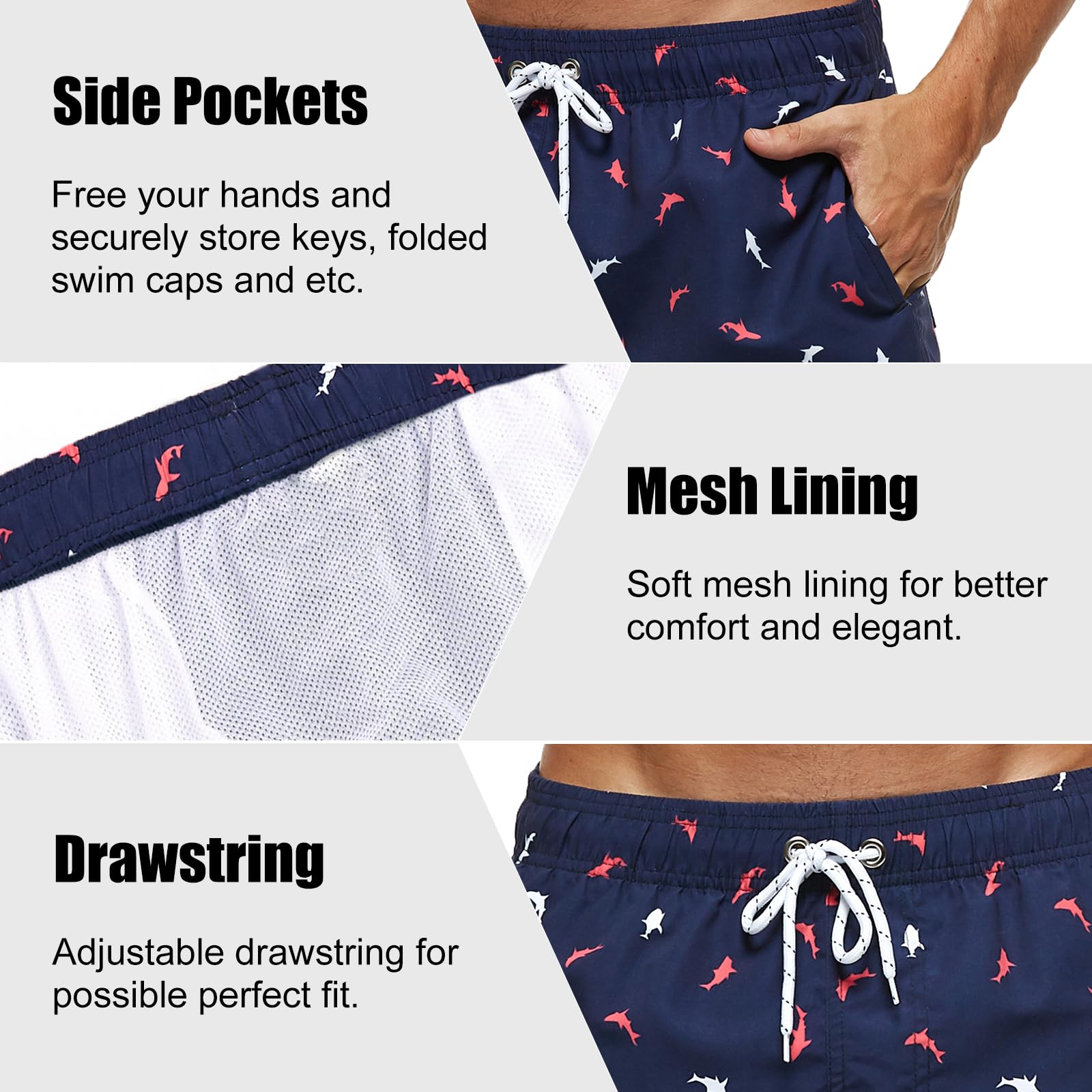 TMEOG Costume Uomo Mare Pantaloncini Casual, Costumi da Bagno Uomo Surf Lungo Costume da Spiaggia Piscina Pantaloncino Estivo con Tasche e Coulisse Regolabile