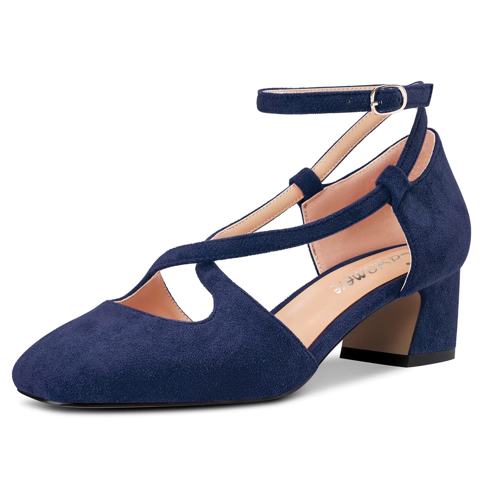 Castamere Donna Medio Chunky Blocco Tacco Heel Quadrata Punta Cinturino Incrociato Pumps Feste Cute Scarpe