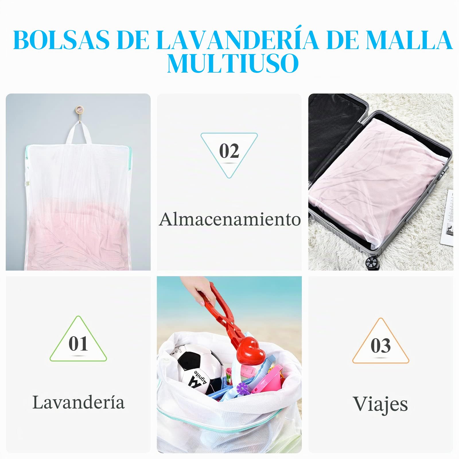 OTraki Bolsas para Lavadora con Asas 50 x 60cm 2PCS Bolsa para Ropa Sucia Reutilizable Bolsa para la Colada Grande con Cremallera para Ropa Delicada, Dormitorios Universitarios y Apartamentos