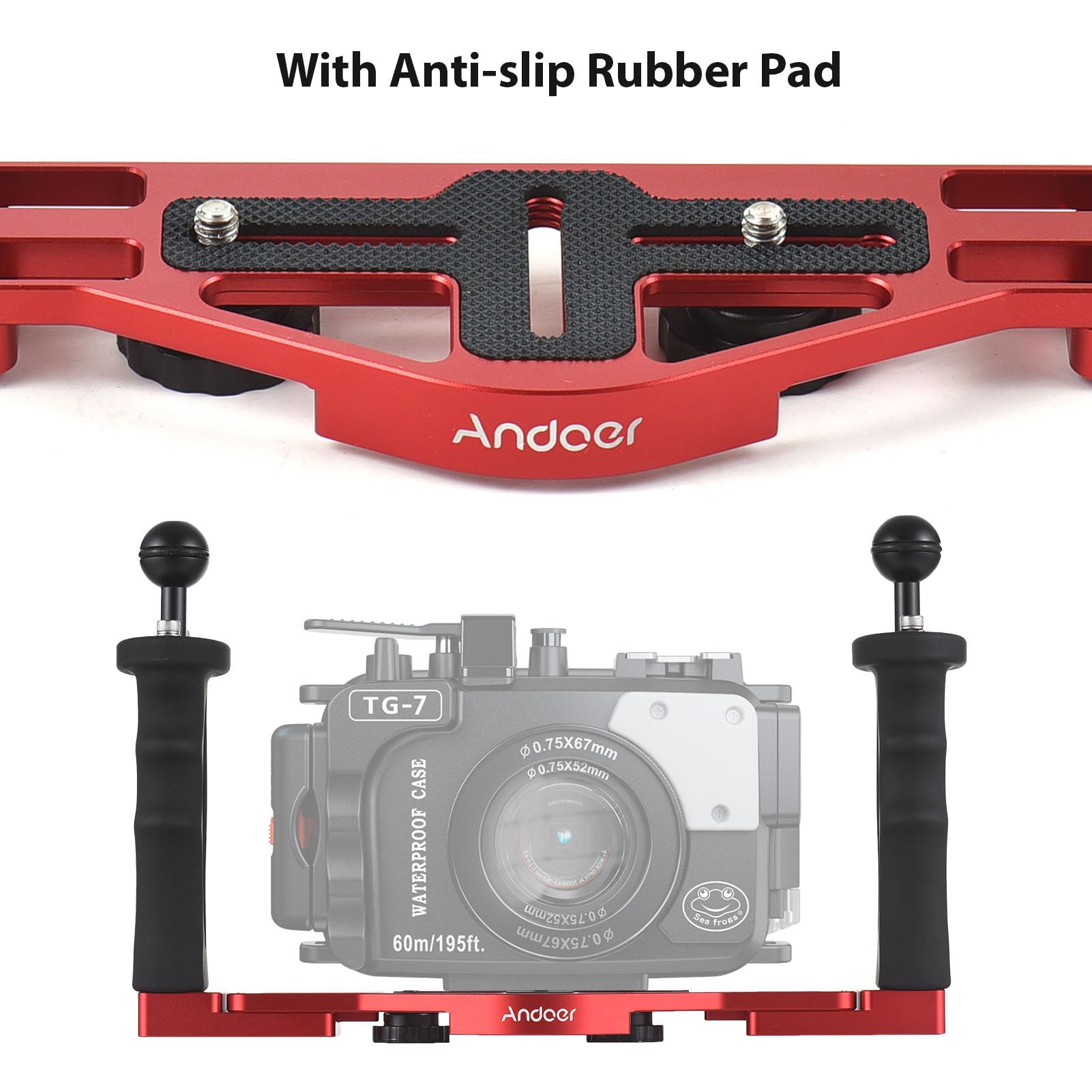 Dual-Griff-Kamera-Tauchgerät, Unterwasser-Tray-Stabilisator aus Aluminiumlegierung mit Einstellbarer Griffposition und Erweiterbarem Dual-Kugelkopf, für DSLR-Kamera