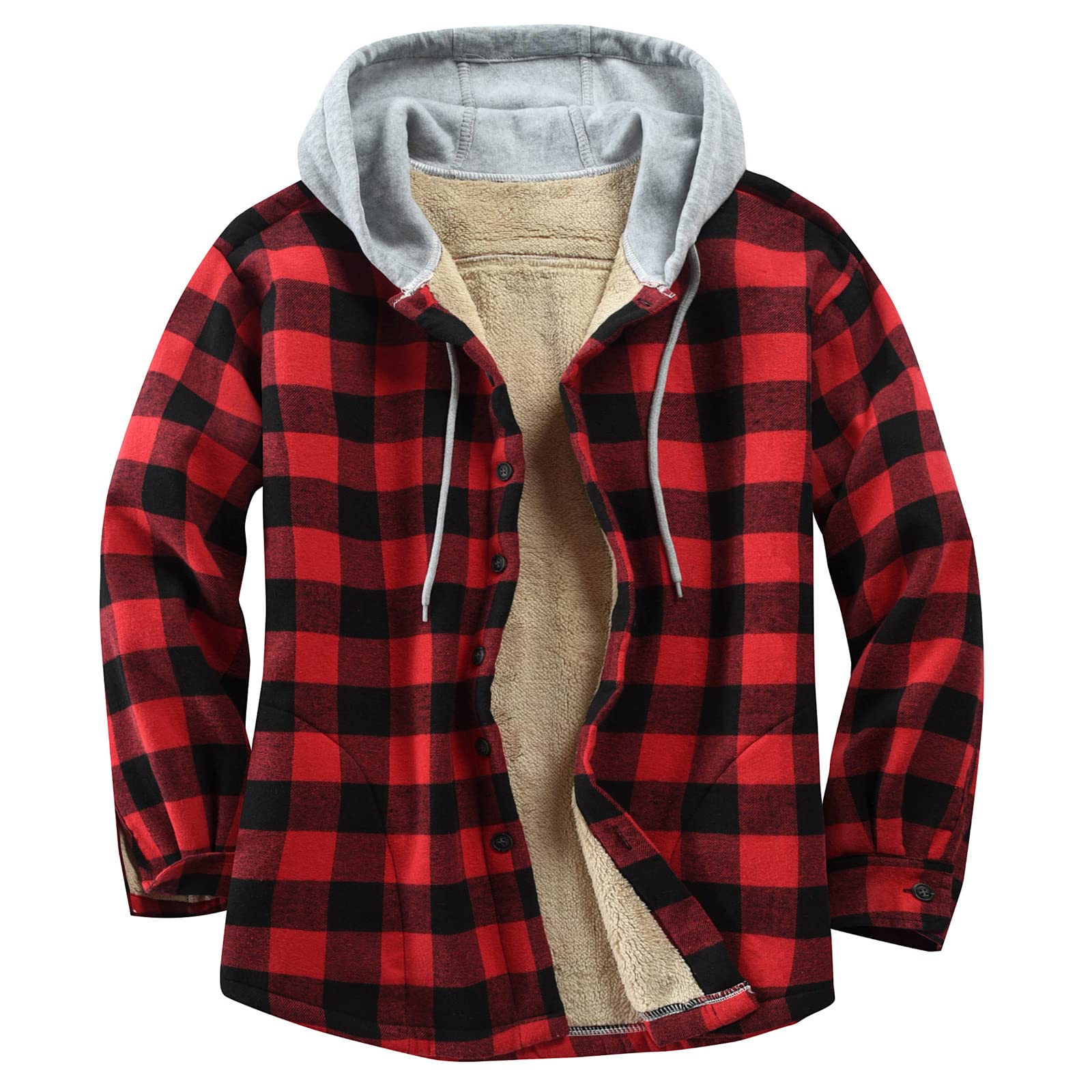 Men's Cotton Plaid Shirt Jacket Fleece Flannel Sherpa Button Down