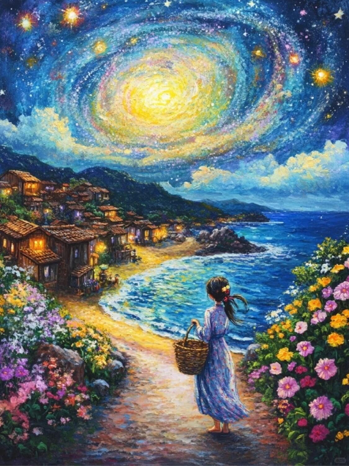Rqwybcaxn Seed Bead Embroidery Kits Starry Sky and sea 40x50cm