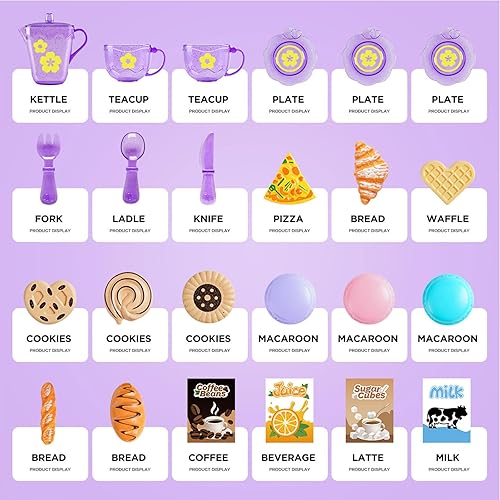 Miniatura 2 de Juego de fiesta de té para niñas pequeñas, juego de comida de postre para niños (morado)